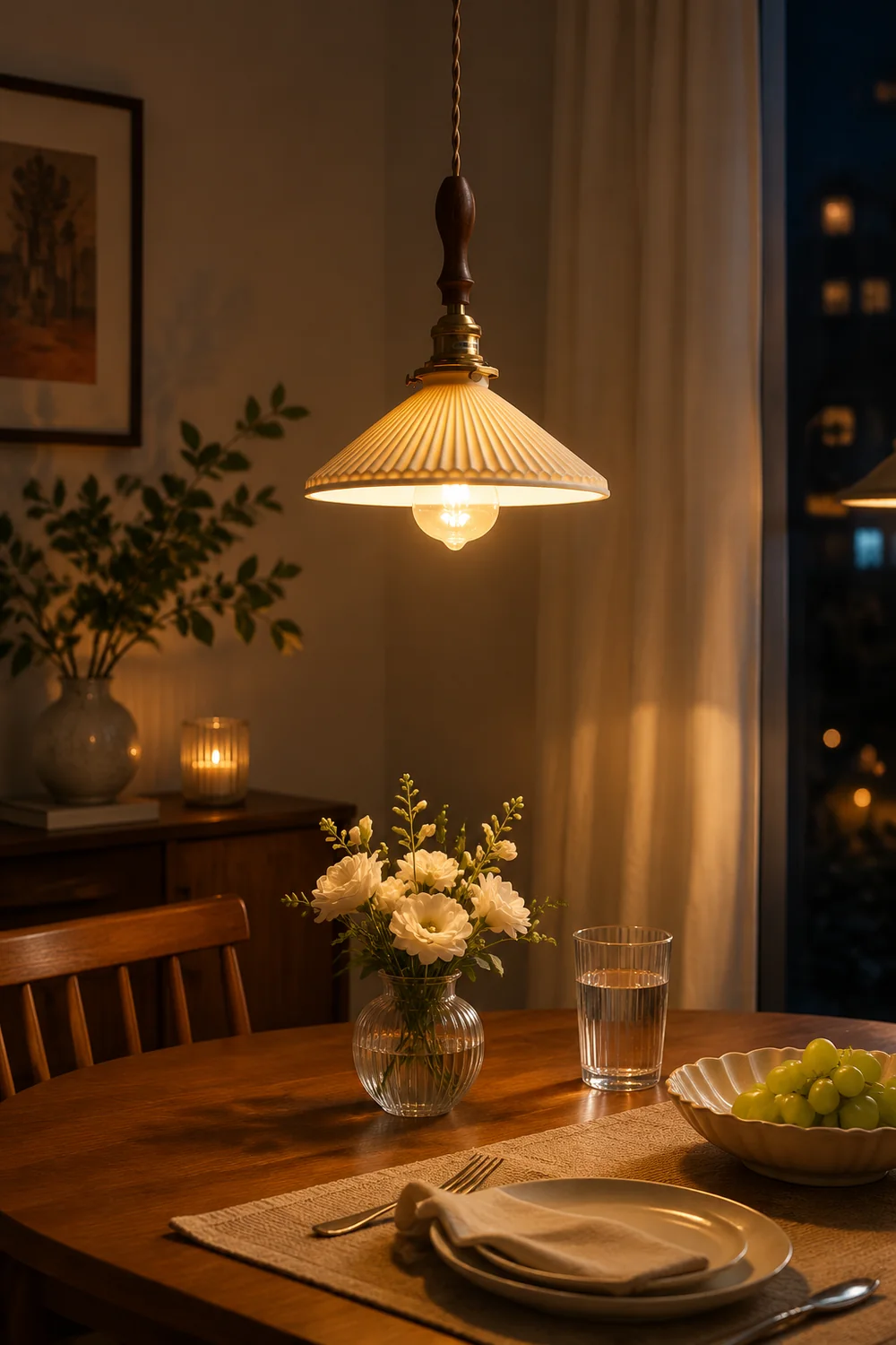 Modern Ceramics Retro Pleated Pendant Light For Living Room - Lumpaz