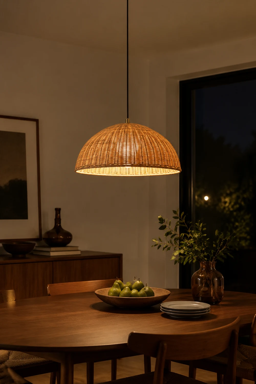 Retro Rattan Dome Pendant Light For Dining Room - Lumpaz