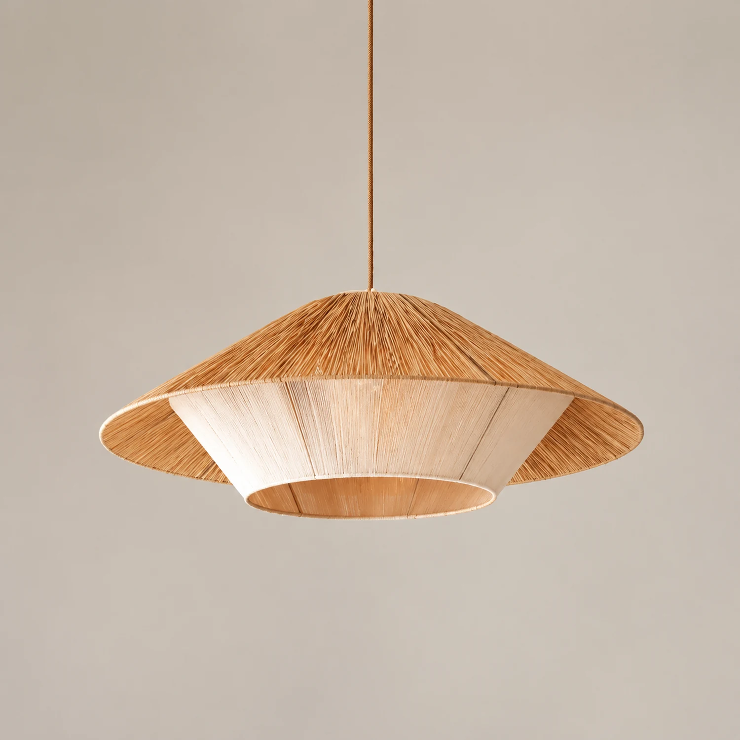 Retro Natural Fabric Hat Boho Pendant Light - Lumpaz