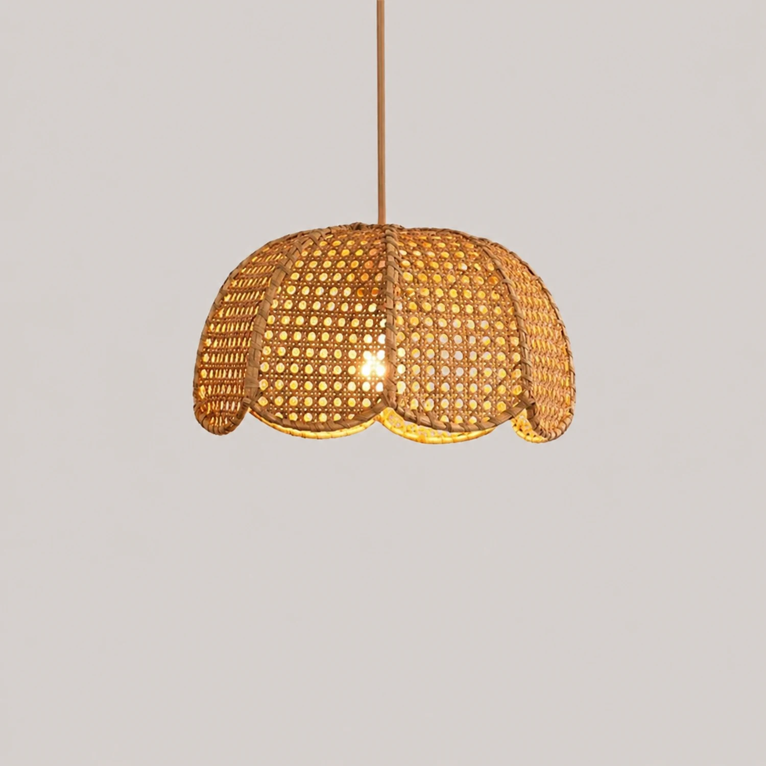 Short Round Rattan Natural Woven Lampshade Pendant Light - Lumpaz