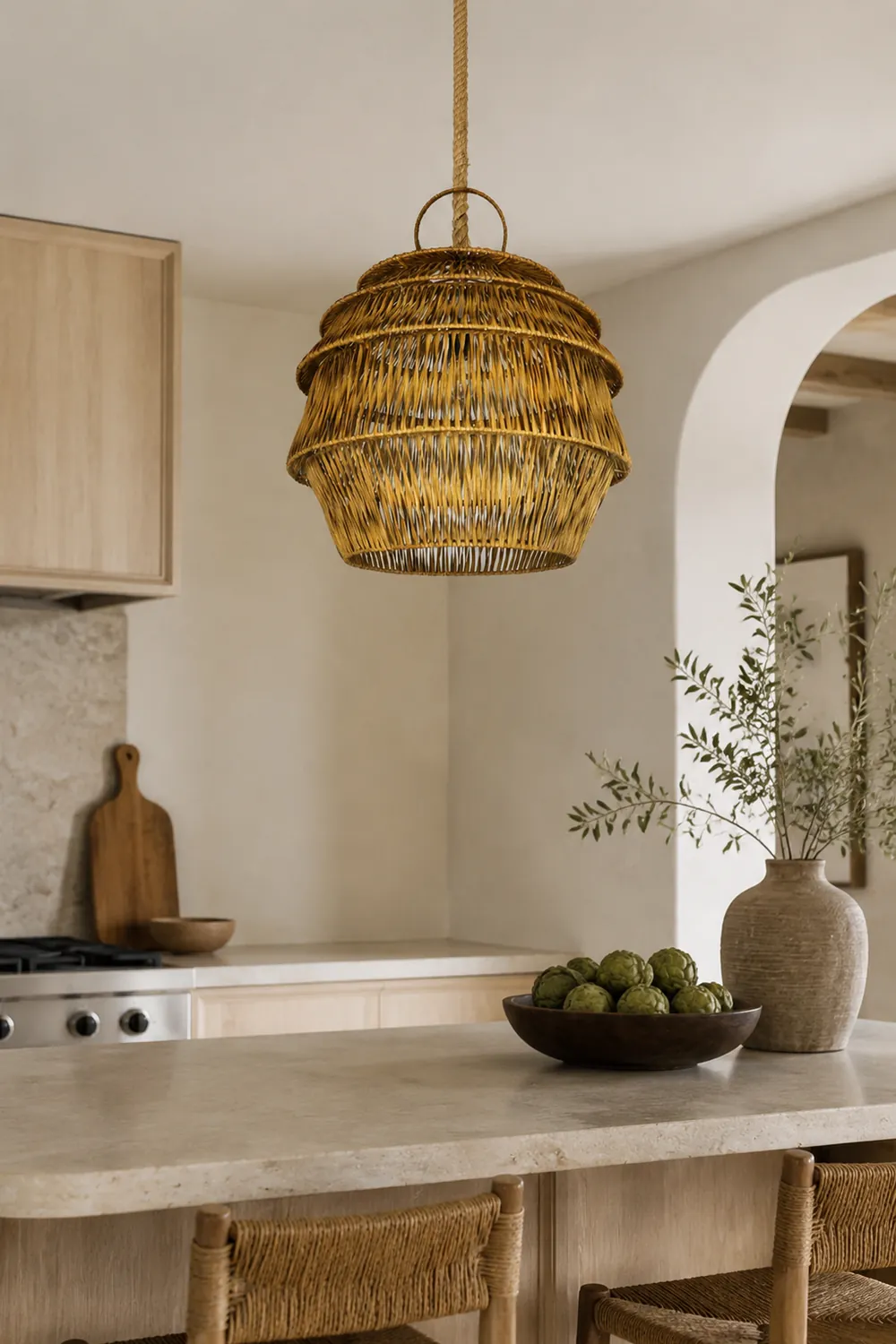 Retro Rattan Basket Pendant Light For Living Room - Lumpaz