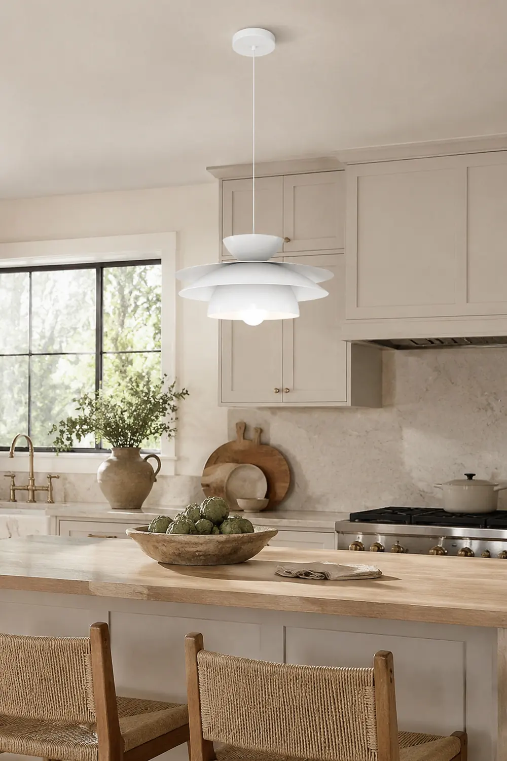 Modern Designer Style Round White Pendant Light - Lumpaz