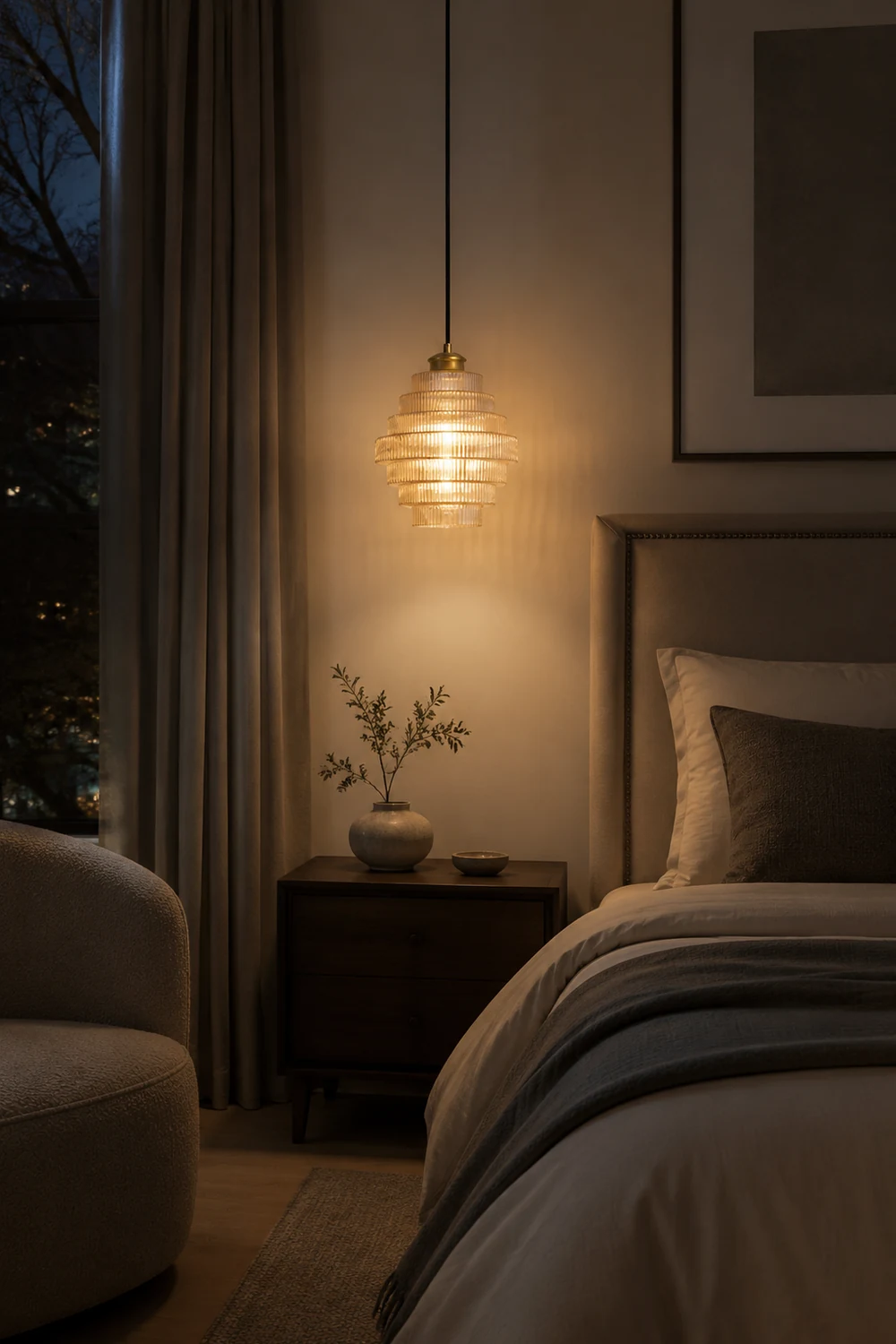 Antique Stripped Glass Brass Pendant Light - Lumpaz