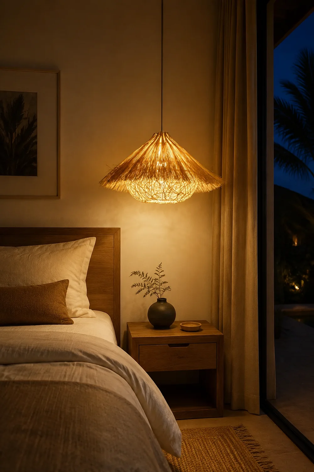 Muto Boho Handgeflochtene Pendelleuchte aus Rattan für Esszimmer - Lumpaz