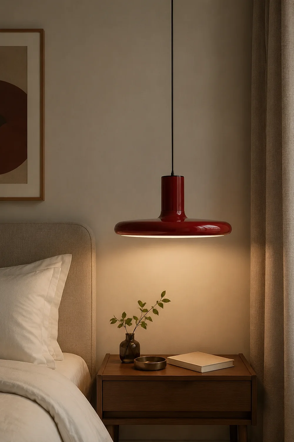 Modern Simple Red Metal Saucer Pendant Light - Lumpaz