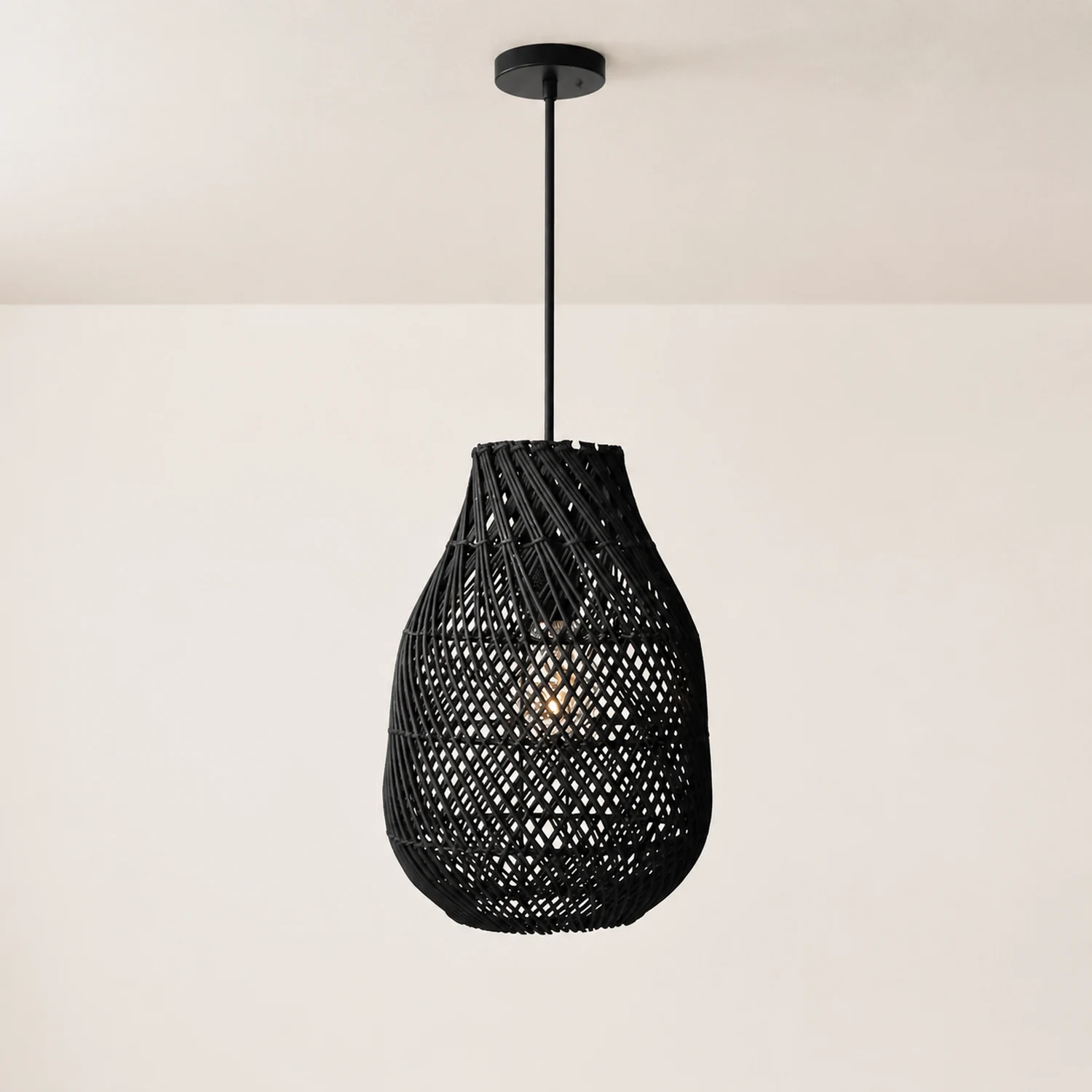 Classic Farmhouse Black Rattan Handwoven Pendant Light - Lumpaz