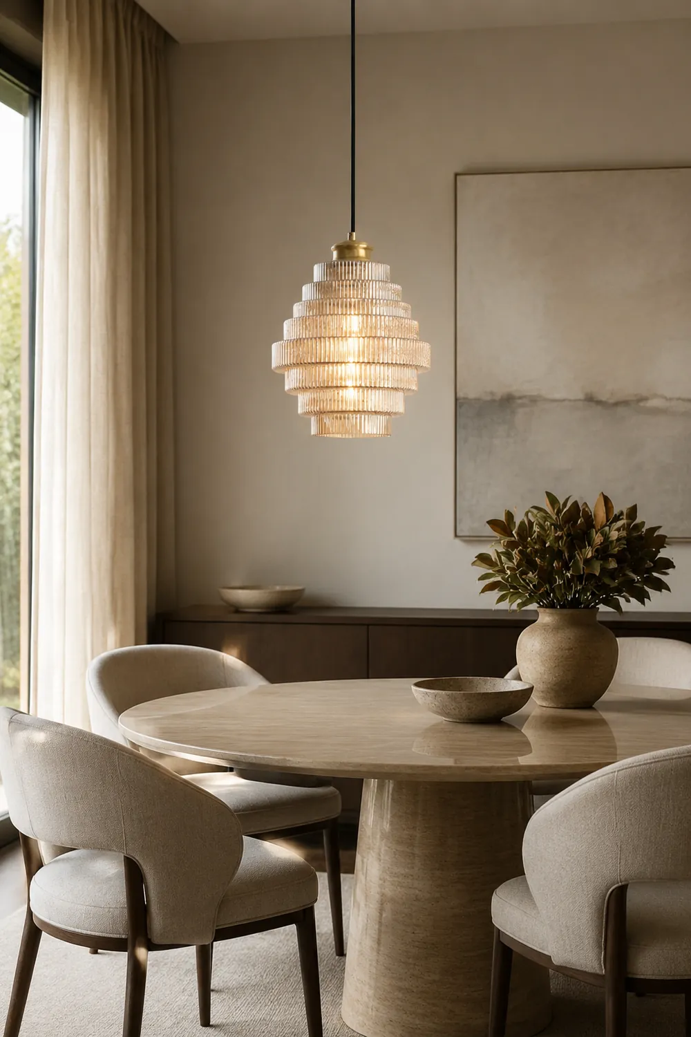 Antique Stripped Glass Brass Pendant Light - Lumpaz