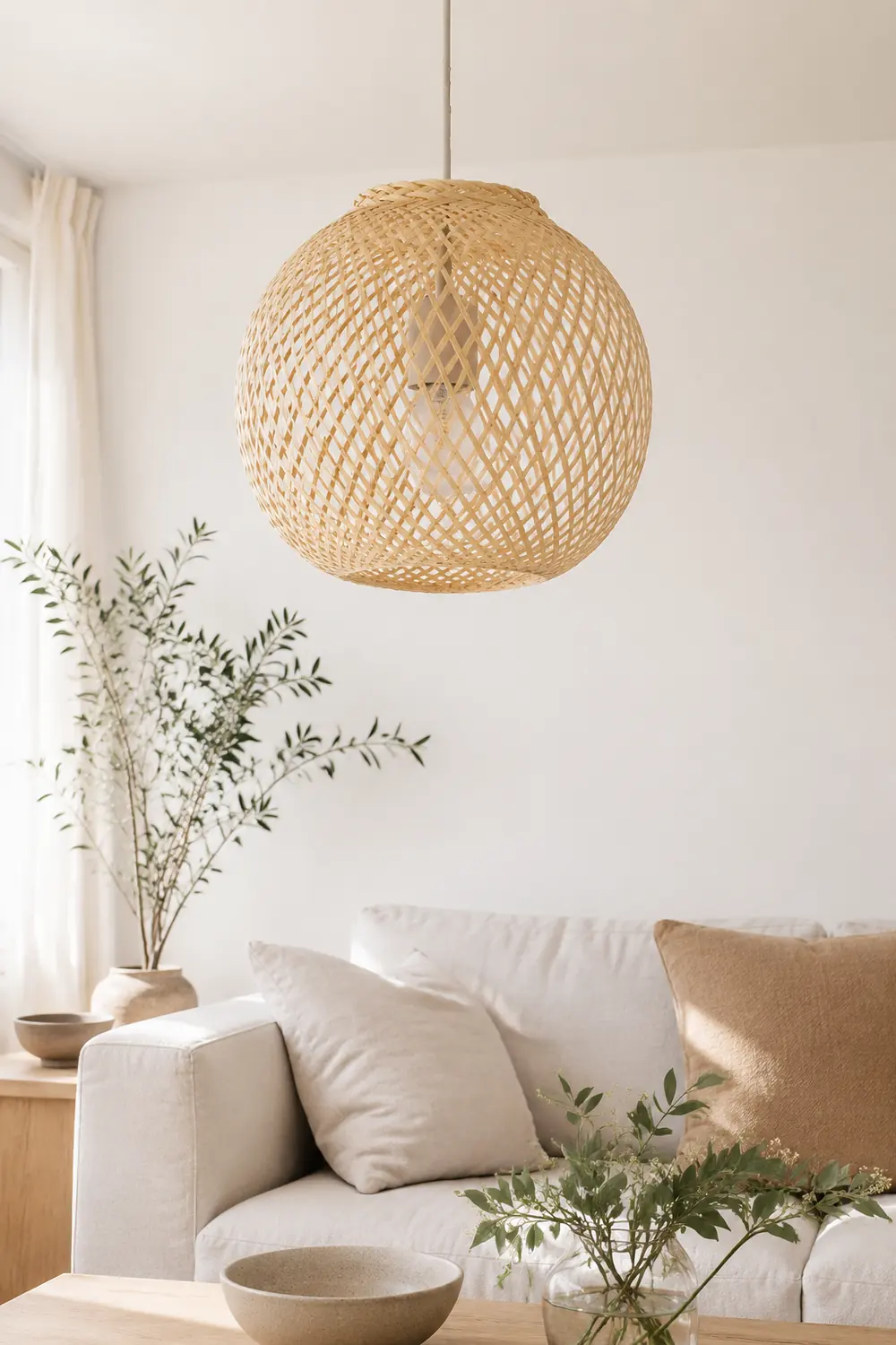 Round Modern Basket Pendant Light For Living Room - Lumpaz