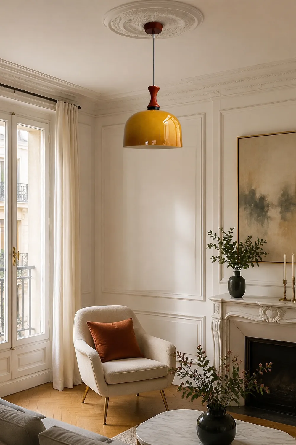 Vintage 1-Light Retro Glass Flat Ball Pendant Fixture - Lumpaz