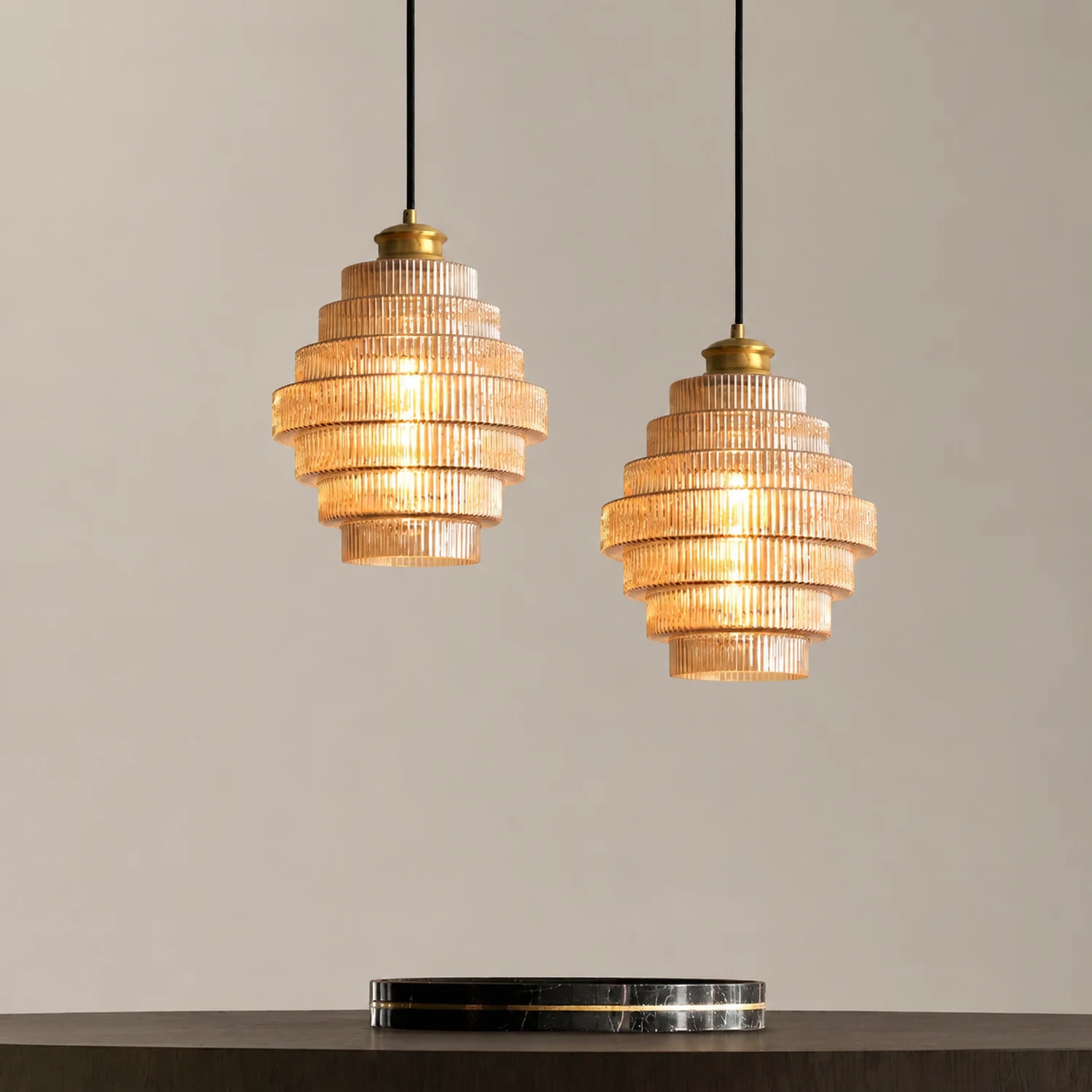 Antique Stripped Glass Brass Pendant Light - Lumpaz