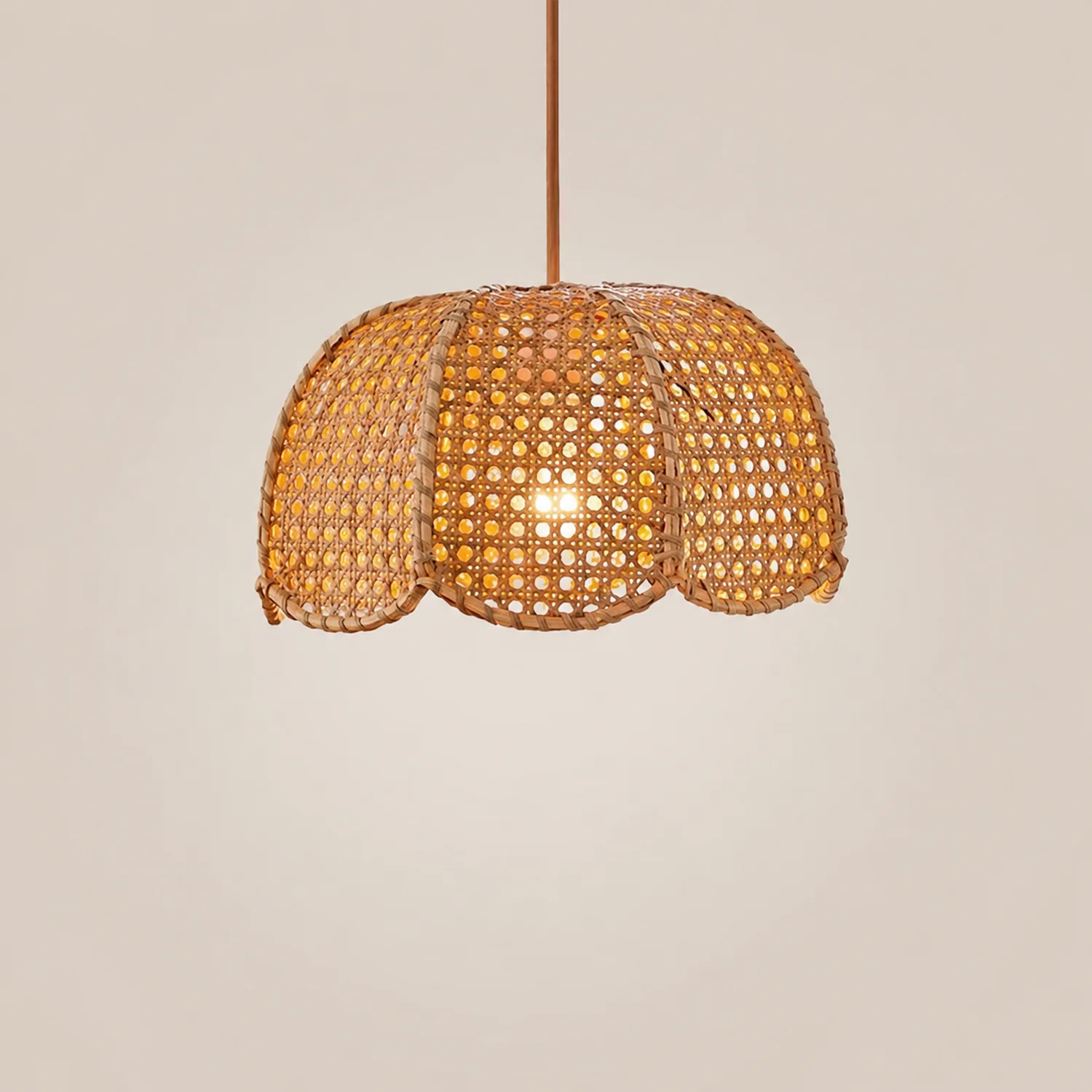 Short Round Rattan Natural Woven Lampshade Pendant Light - Lumpaz