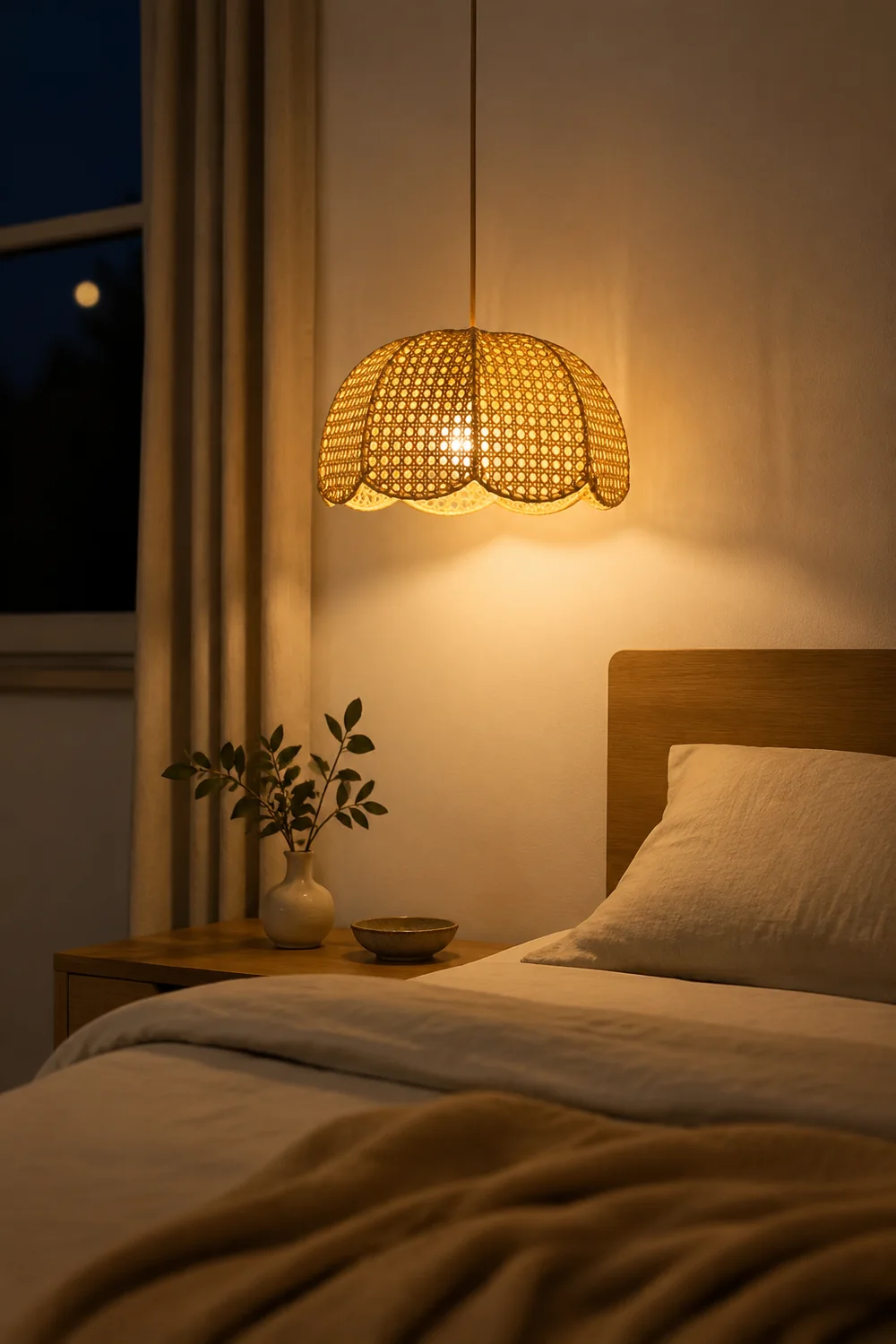 Short Round Rattan Natural Woven Lampshade Pendant Light - Lumpaz