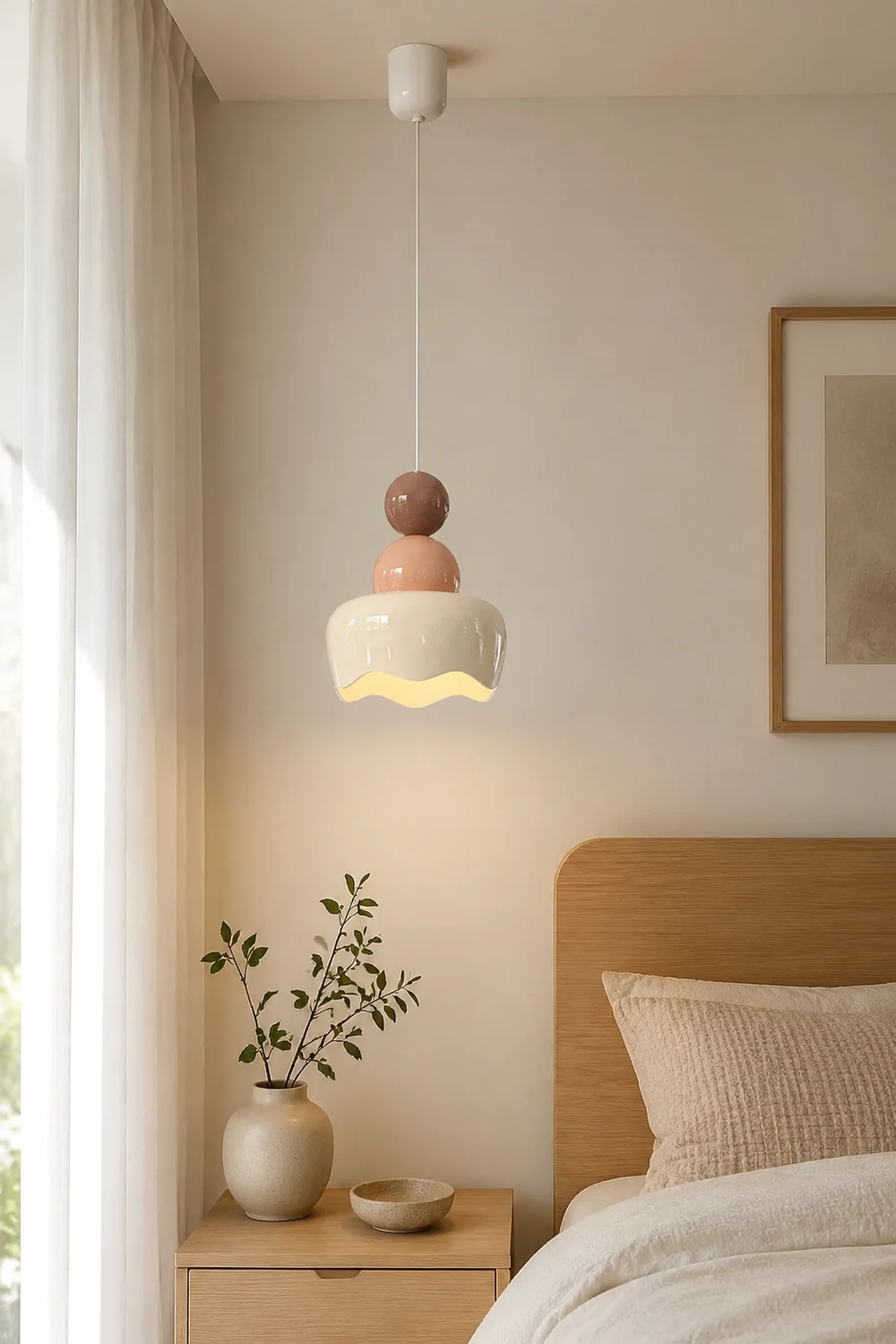 Cream Sunny Bedroom Bedside Pendant Lamp - Lumpaz