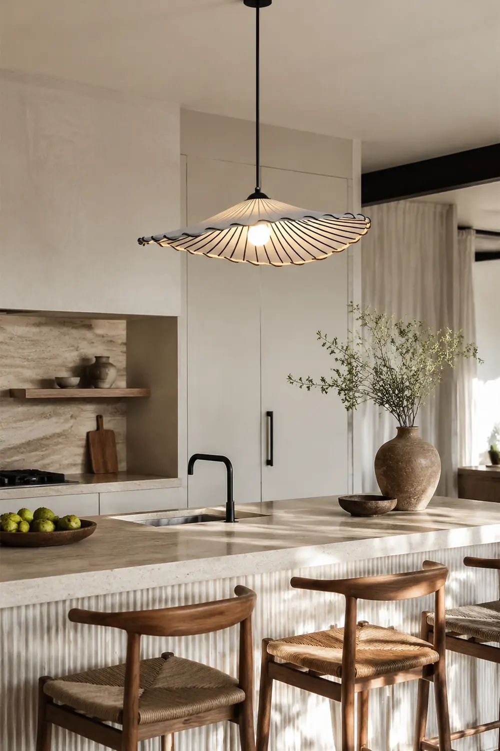 Wabi-Sabi Vintage Lotus Leaf Fabric Pendant Light - Lumpaz
