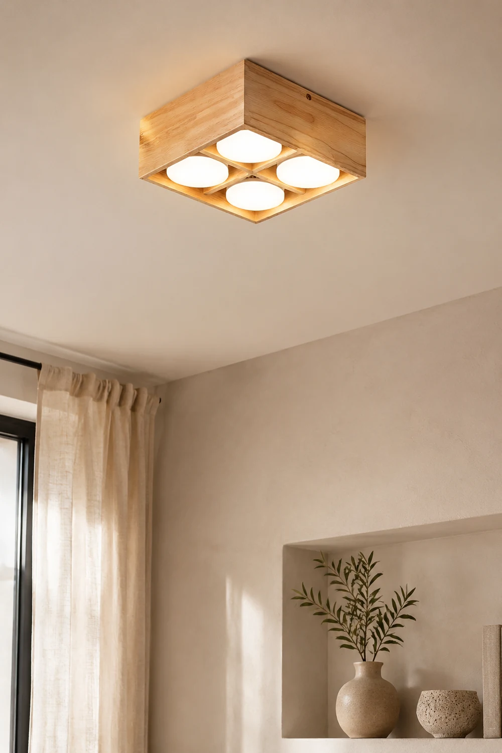 Ozawa Einfache LED Deckenleuchte aus Holz für Wohnzimmer, Schlafzimmer - Lumpaz