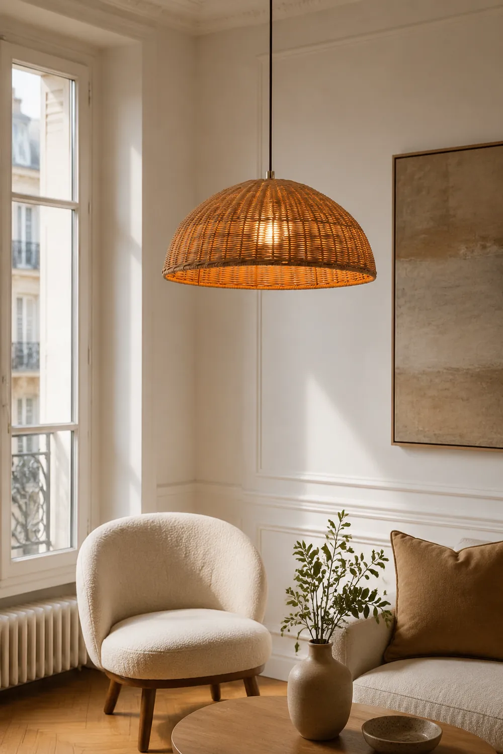 Retro Rattan Dome Pendant Light For Dining Room - Lumpaz