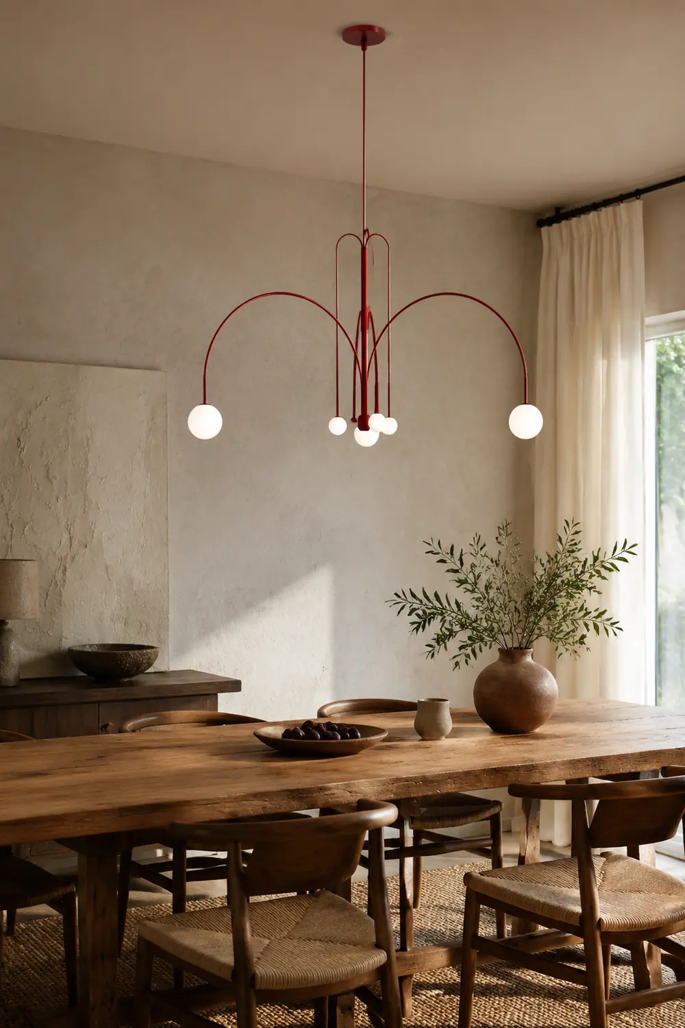 Red Art Deco Long Line Type Metal Pendant Light - Lumpaz