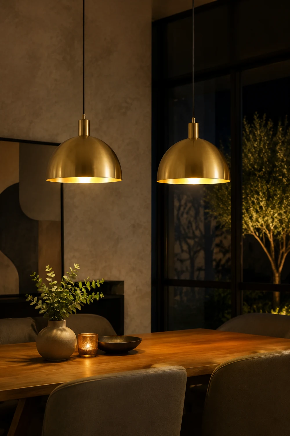 Mid-Century Modern Brass Dome Hanging Pendant Light - Lumpaz