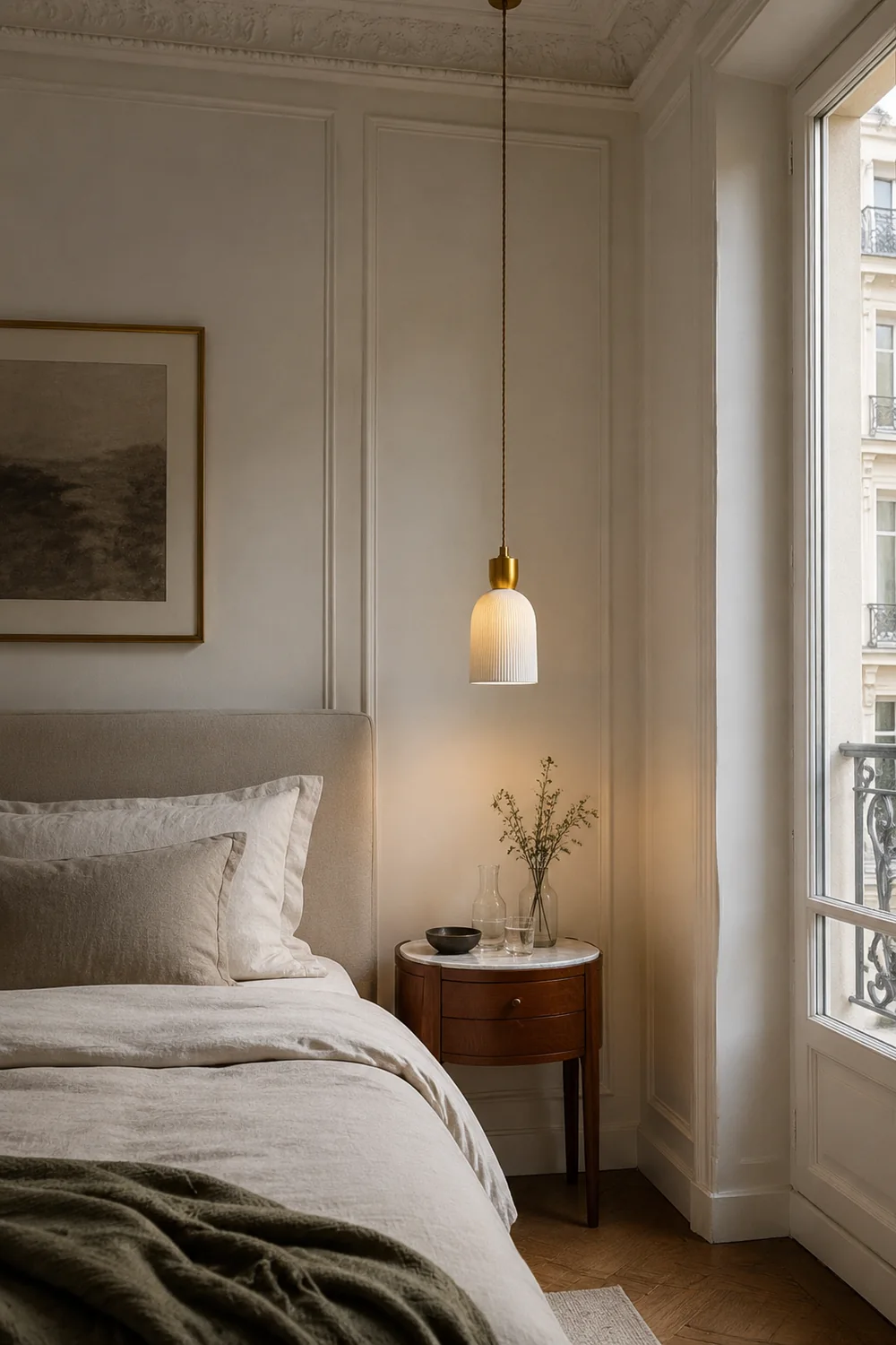 Retro Pleated Ceramic Brass Cocoon Pendant Lamp - Lumpaz