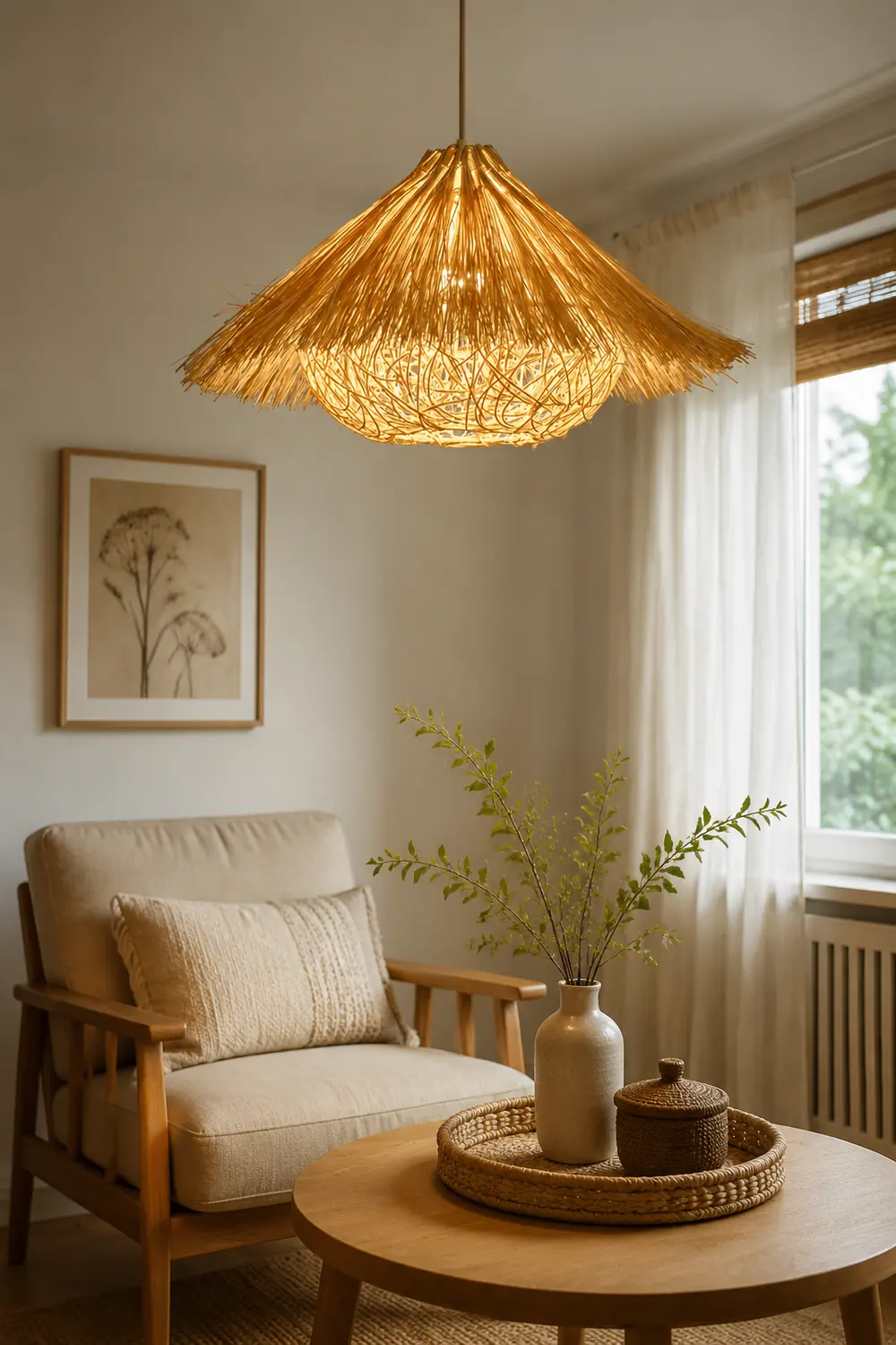 Muto Boho Handgeflochtene Pendelleuchte aus Rattan für Esszimmer - Lumpaz