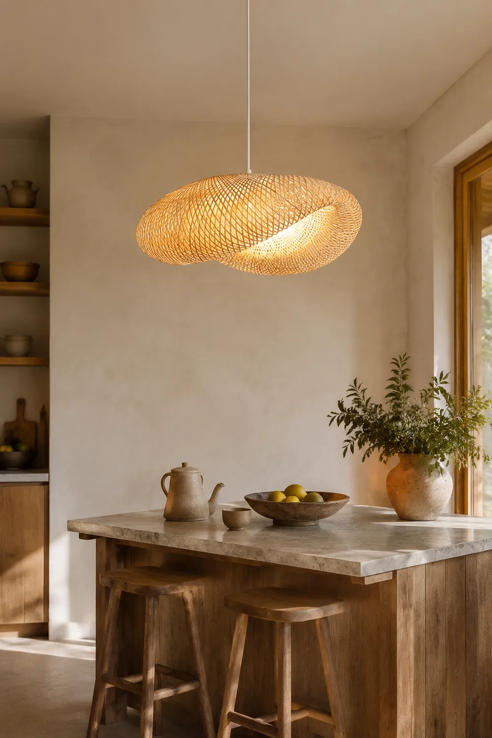 Modern Bamboo Kitchen Island Pendant Light - Lumpaz