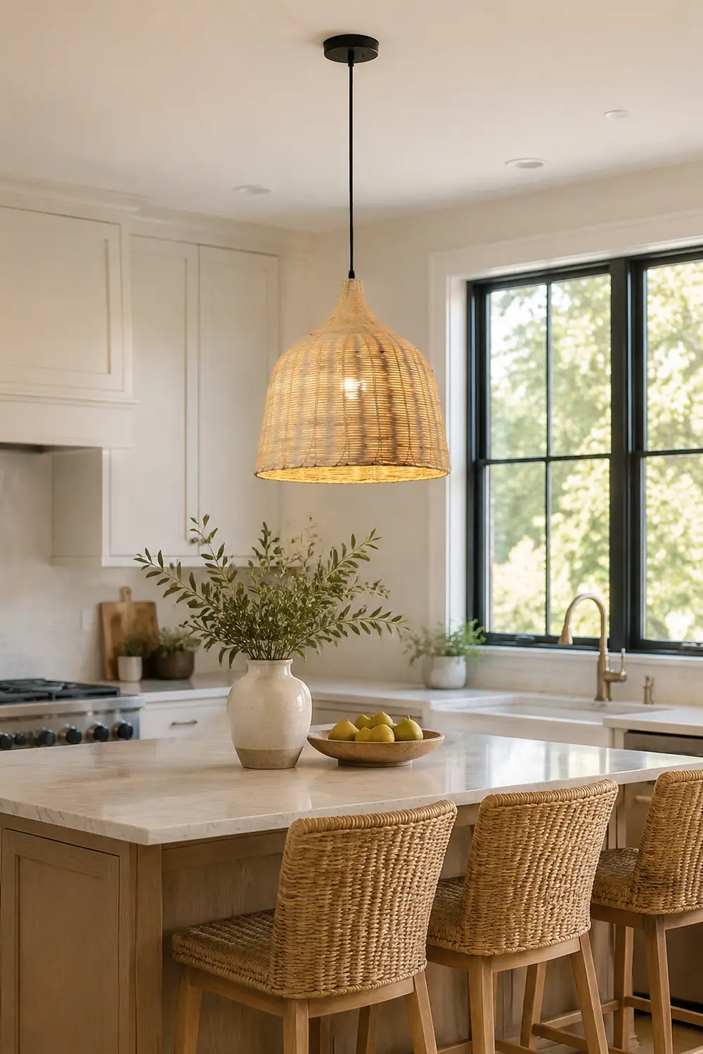 Bamboo Rattan Basket Pendant Light For Kitchen - Lumpaz