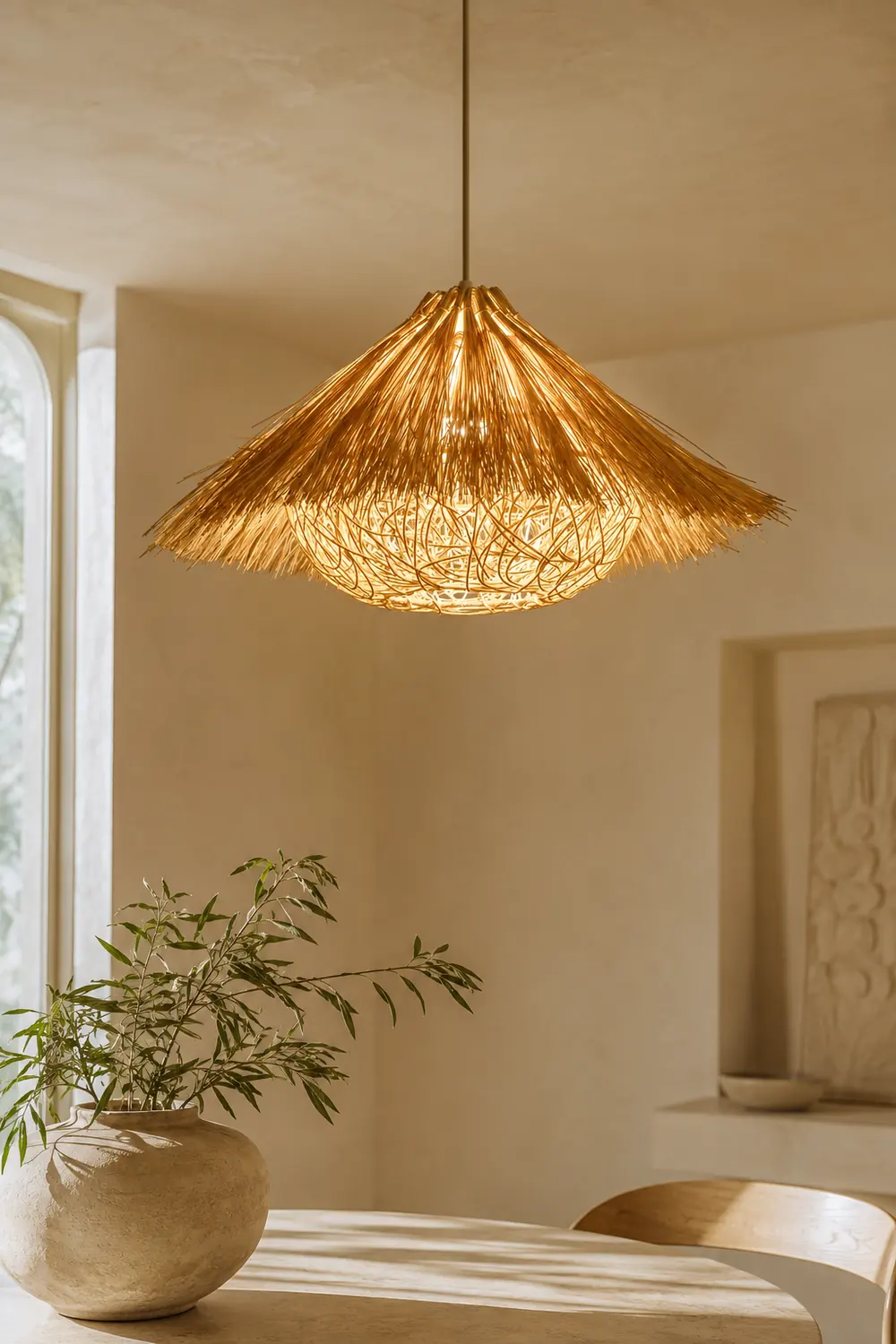 Muto Boho Handgeflochtene Pendelleuchte aus Rattan für Esszimmer - Lumpaz