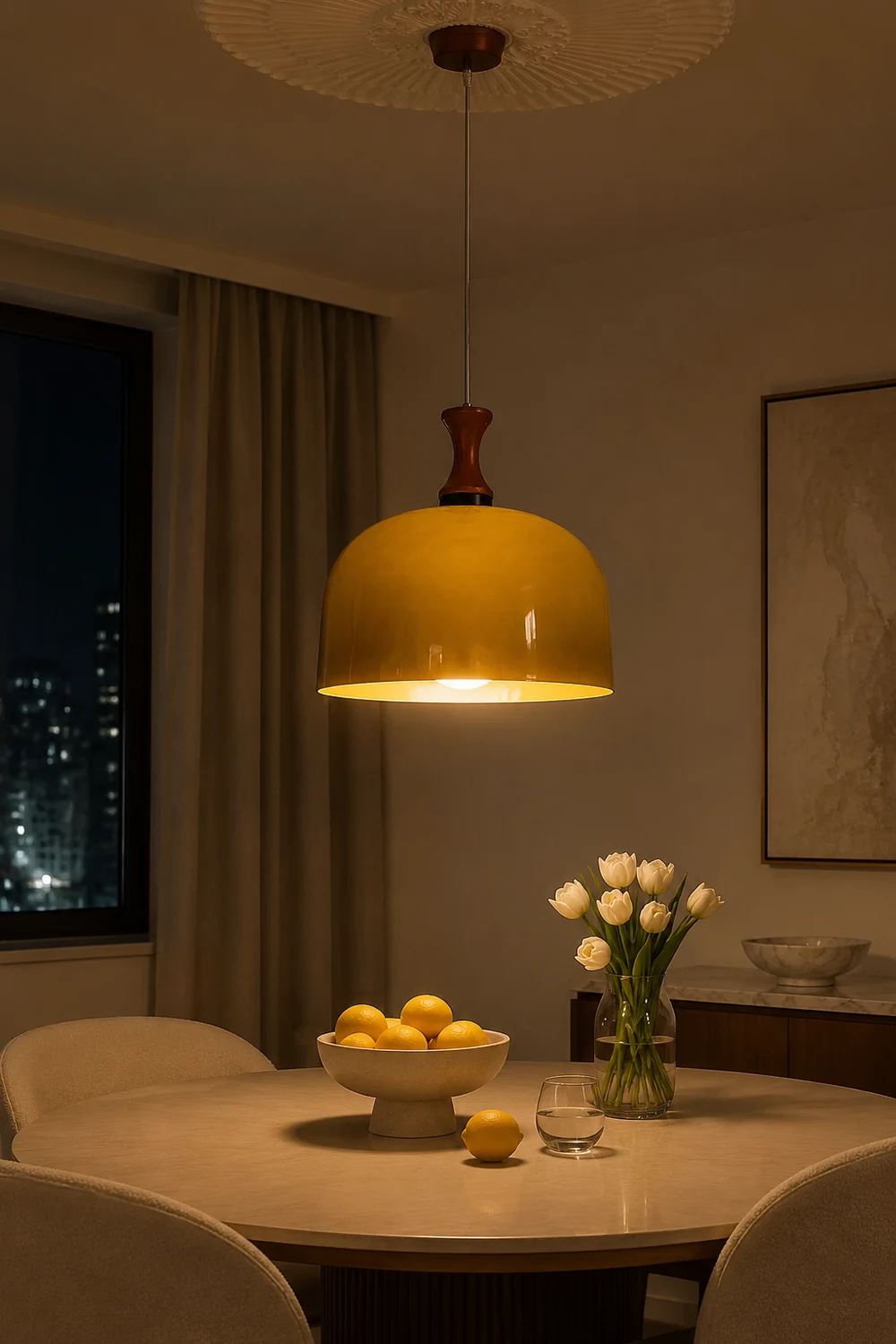 Vintage 1-Light Retro Glass Flat Ball Pendant Fixture - Lumpaz