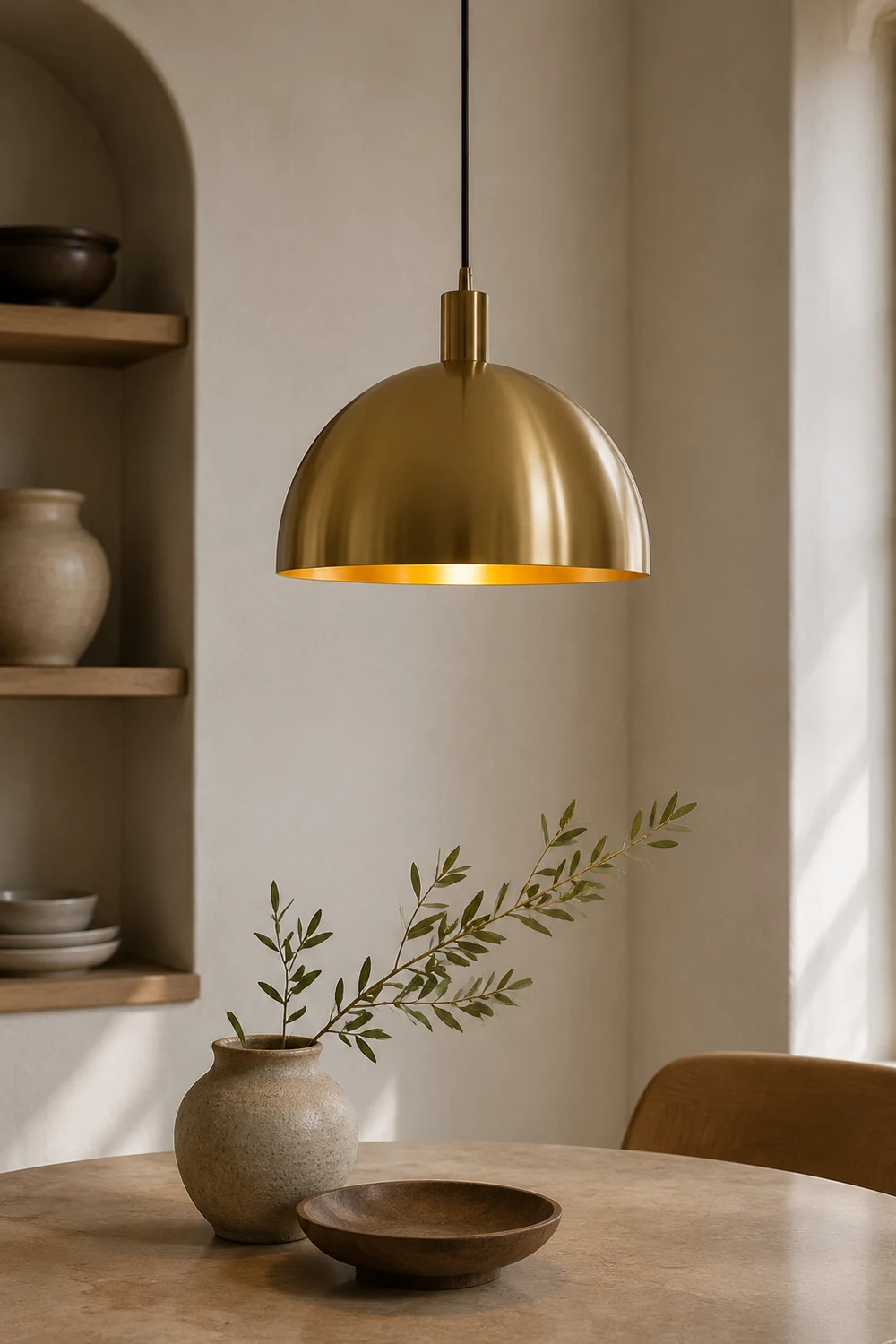 Mid-Century Modern Brass Dome Hanging Pendant Light - Lumpaz