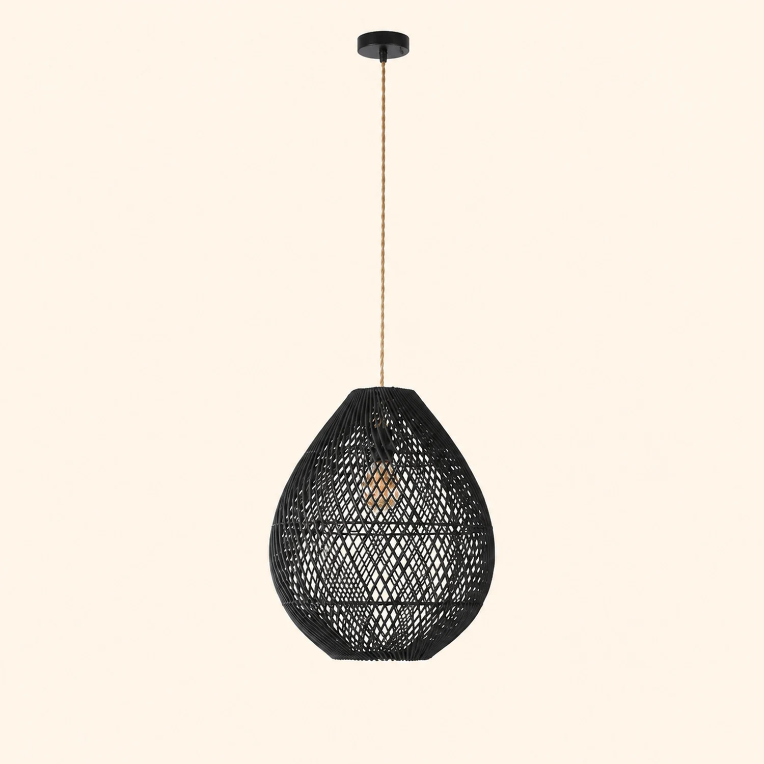 Boho Rattan Handwoven Black Pendant Light - Lumpaz