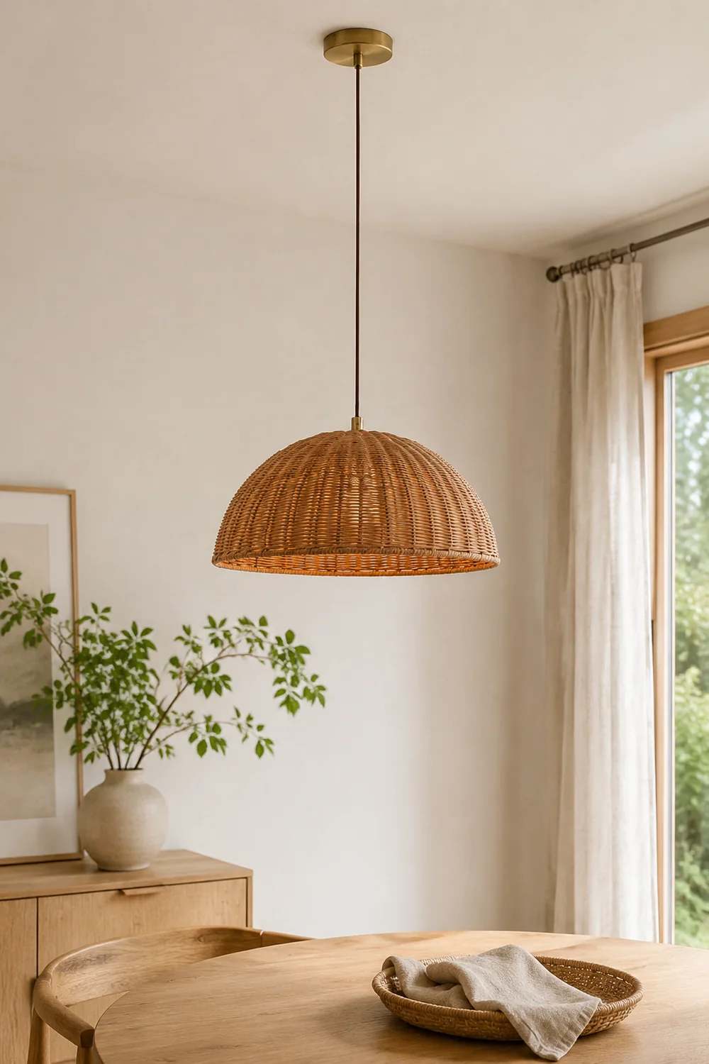 Retro Rattan Dome Pendant Light For Dining Room - Lumpaz
