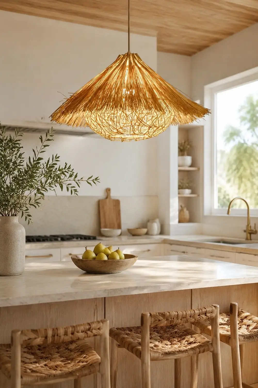 Muto Boho Handgeflochtene Pendelleuchte aus Rattan für Esszimmer - Lumpaz