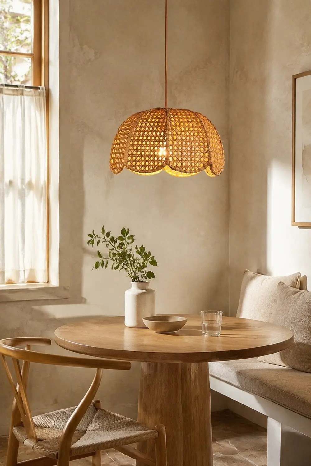 Short Round Rattan Natural Woven Lampshade Pendant Light - Lumpaz