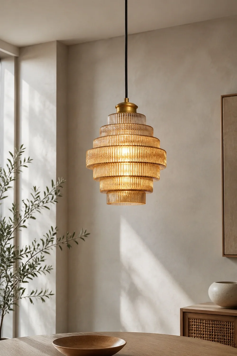 Bottle Shaped Brass Glass Pendant Light - Lumpaz