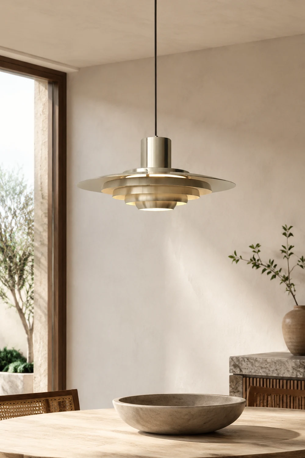 Large Brass Mid Century Modern Hanging Lamp Pendant Light - Lumpaz