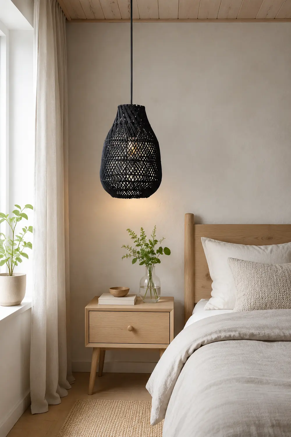 Classic Farmhouse Black Rattan Handwoven Pendant Light - Lumpaz