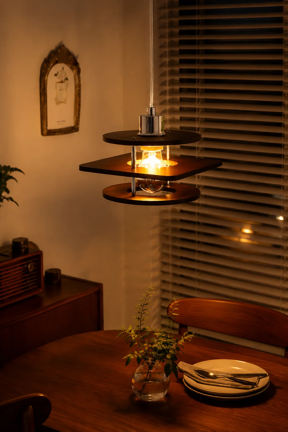 Retro Walnut Indoor Pendant Light For Dining Room - Lumpaz