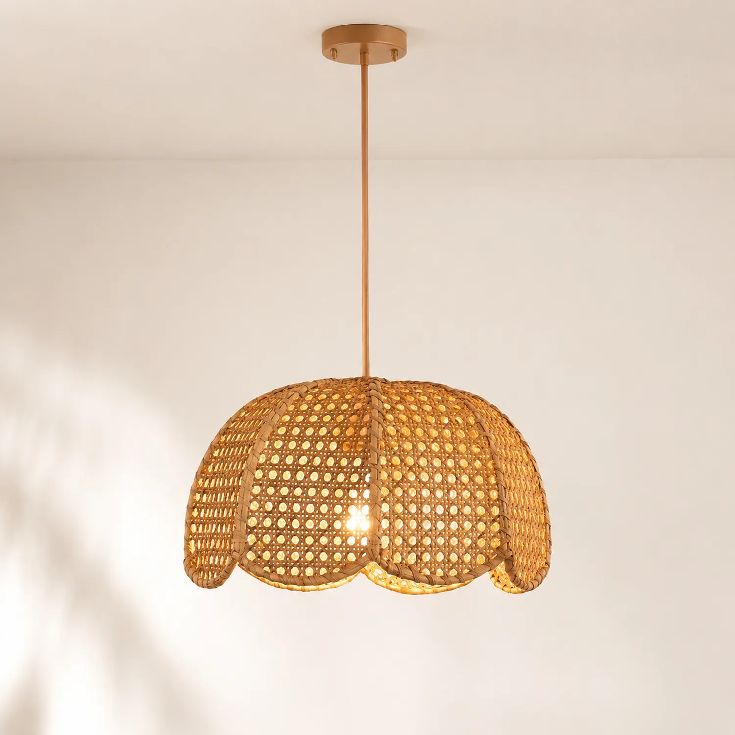 Short Round Rattan Natural Woven Lampshade Pendant Light - Lumpaz