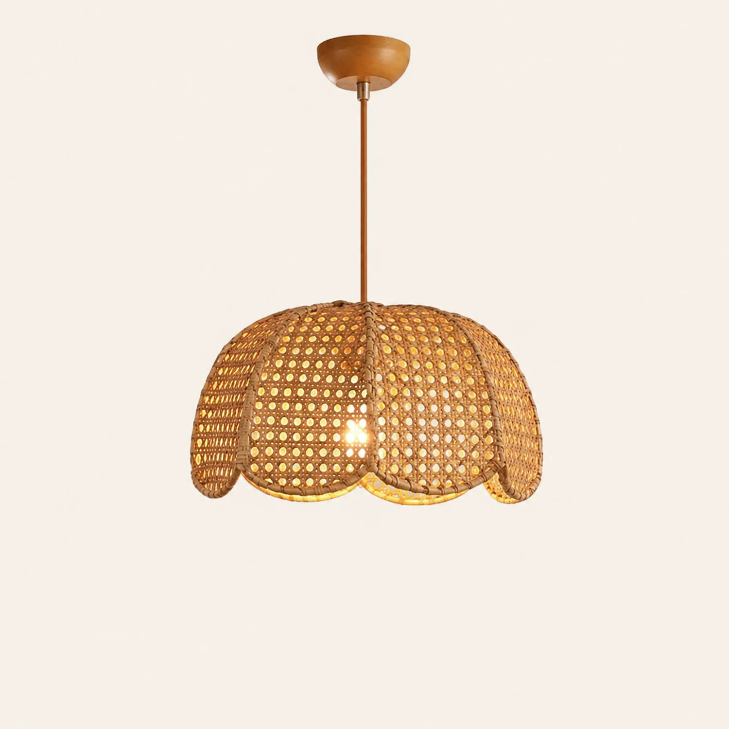 Short Round Rattan Natural Woven Lampshade Pendant Light - Lumpaz