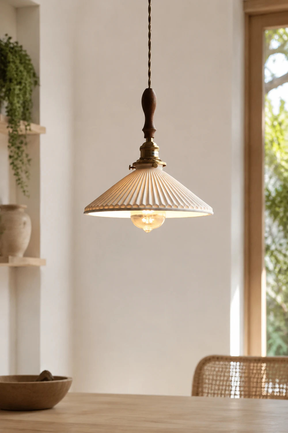 Modern Ceramics Retro Pleated Pendant Light For Living Room - Lumpaz