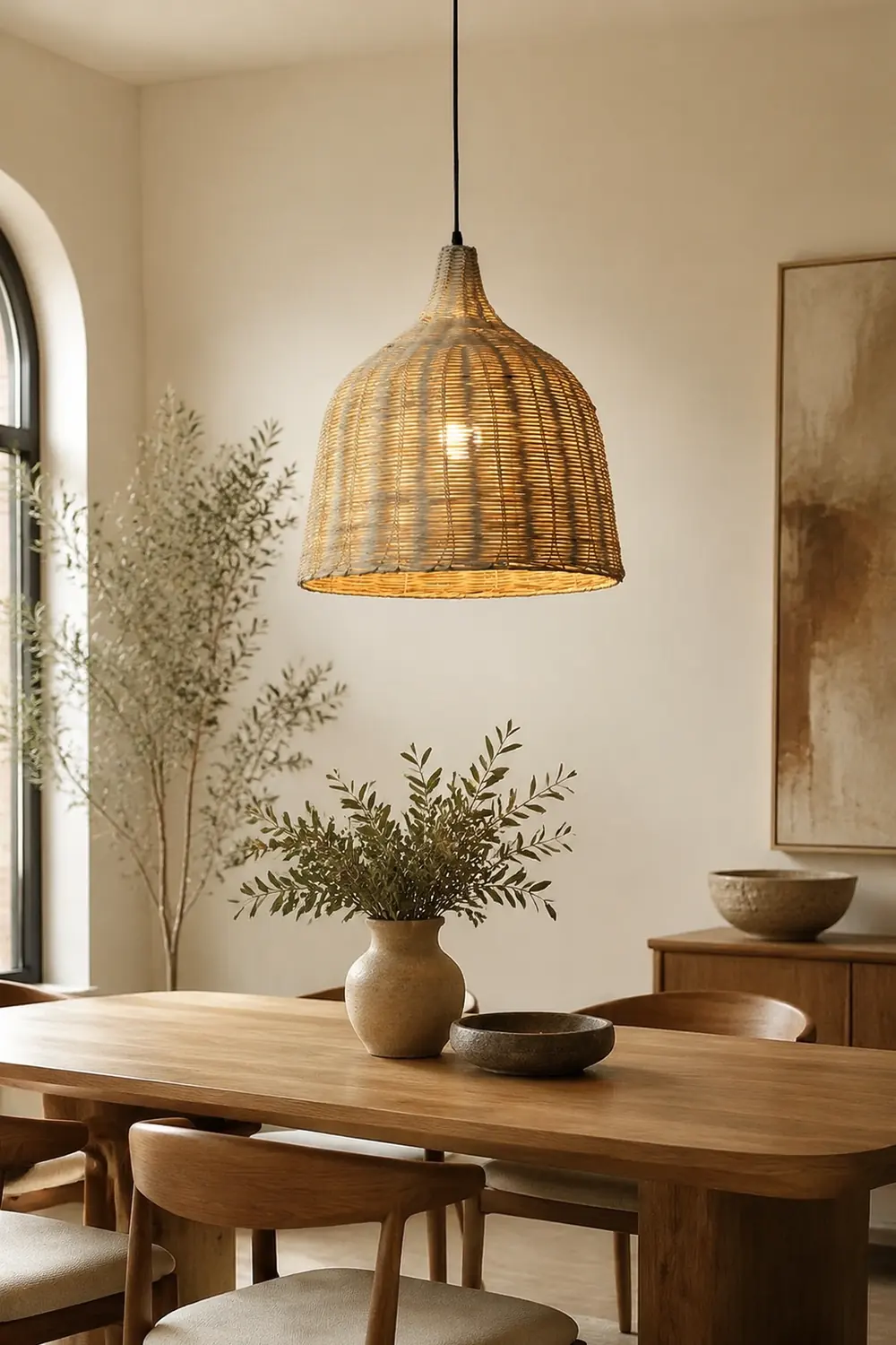 Bamboo Rattan Basket Pendant Light For Kitchen - Lumpaz