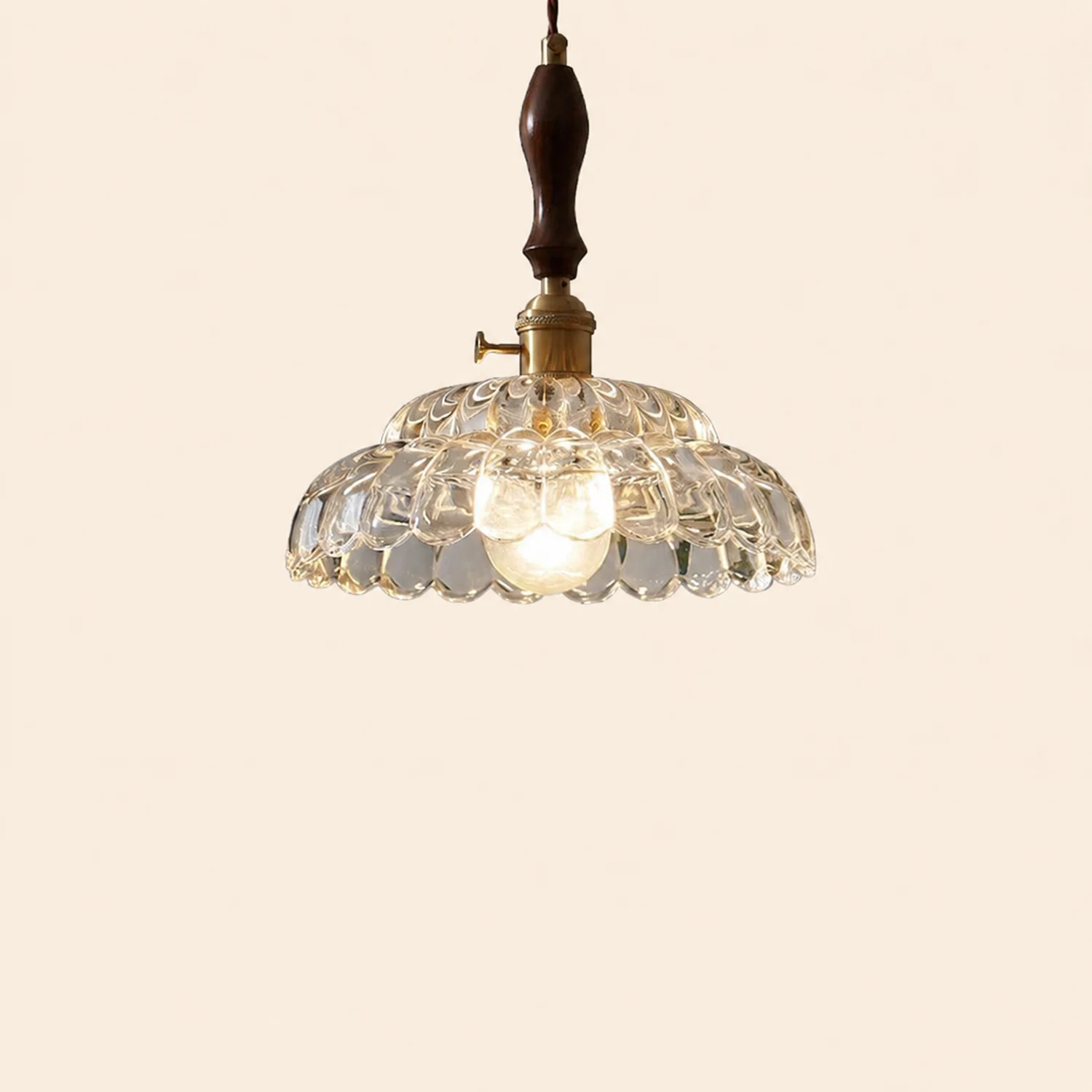 Contemporary Copper Glass Pendant Light with Wooden Handle - Lumpaz