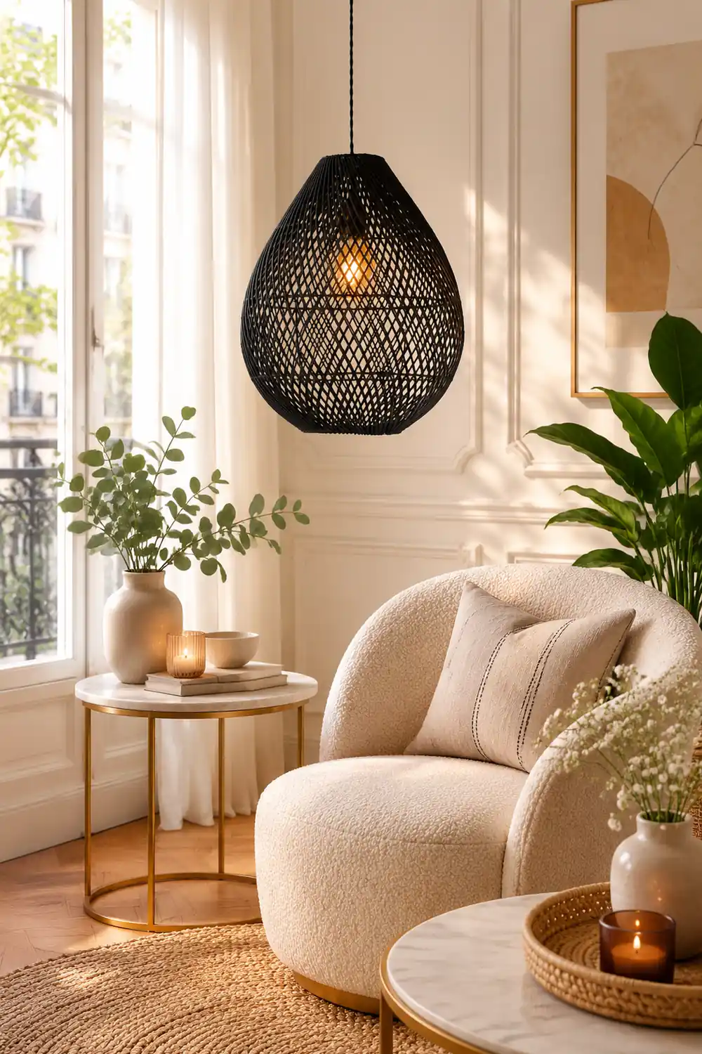 Boho Rattan Handwoven Black Pendant Light - Lumpaz