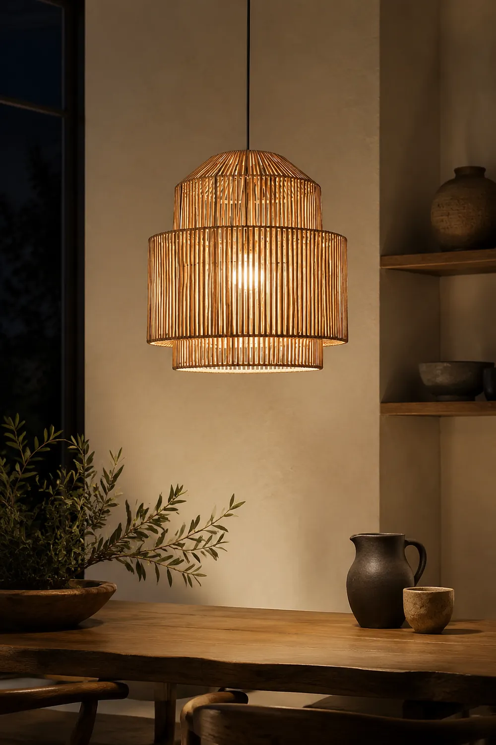 Handwoven Rattan Modern Pendant Lighting For Kitchen Island - Lumpaz