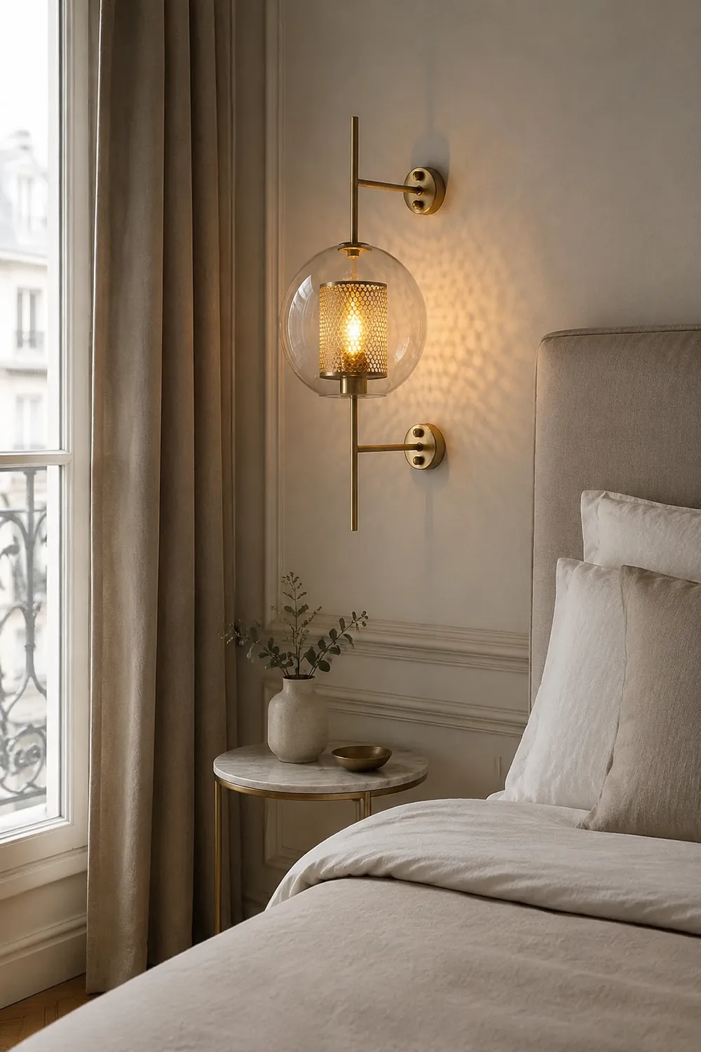 Modern Glass Golden Wall Ball Light Bedside Sconce - Lumpaz