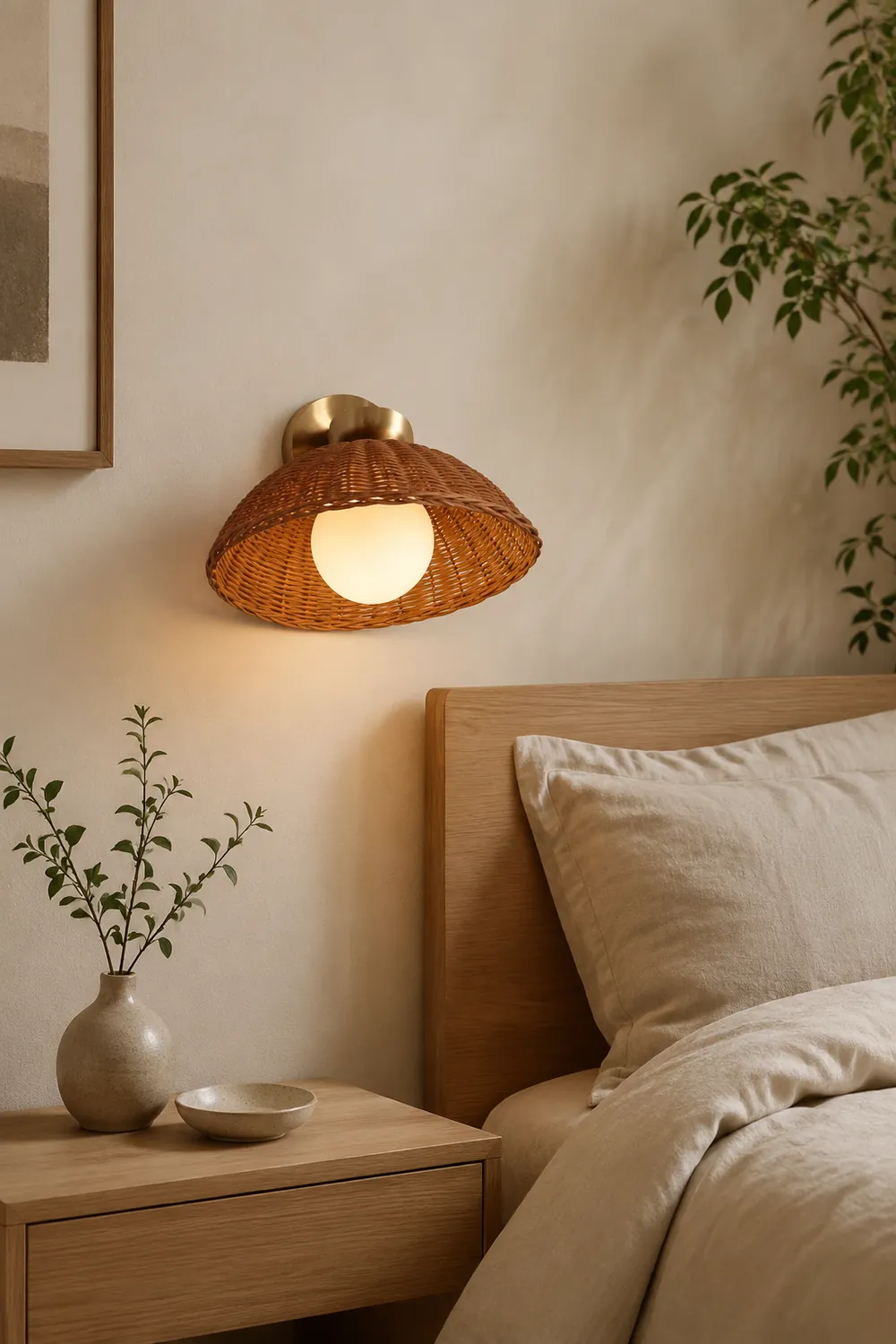 Rustic Bamboo Glass Woven Wall Light - Lumpaz