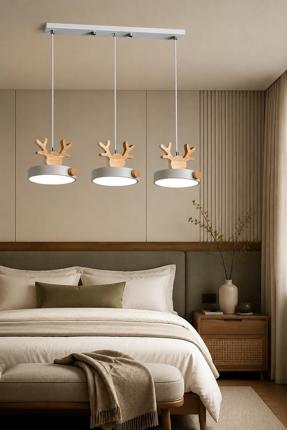 Morandi Holz LED Kronleuchter Hirschgeweih Pendelleuchte - Lumpaz