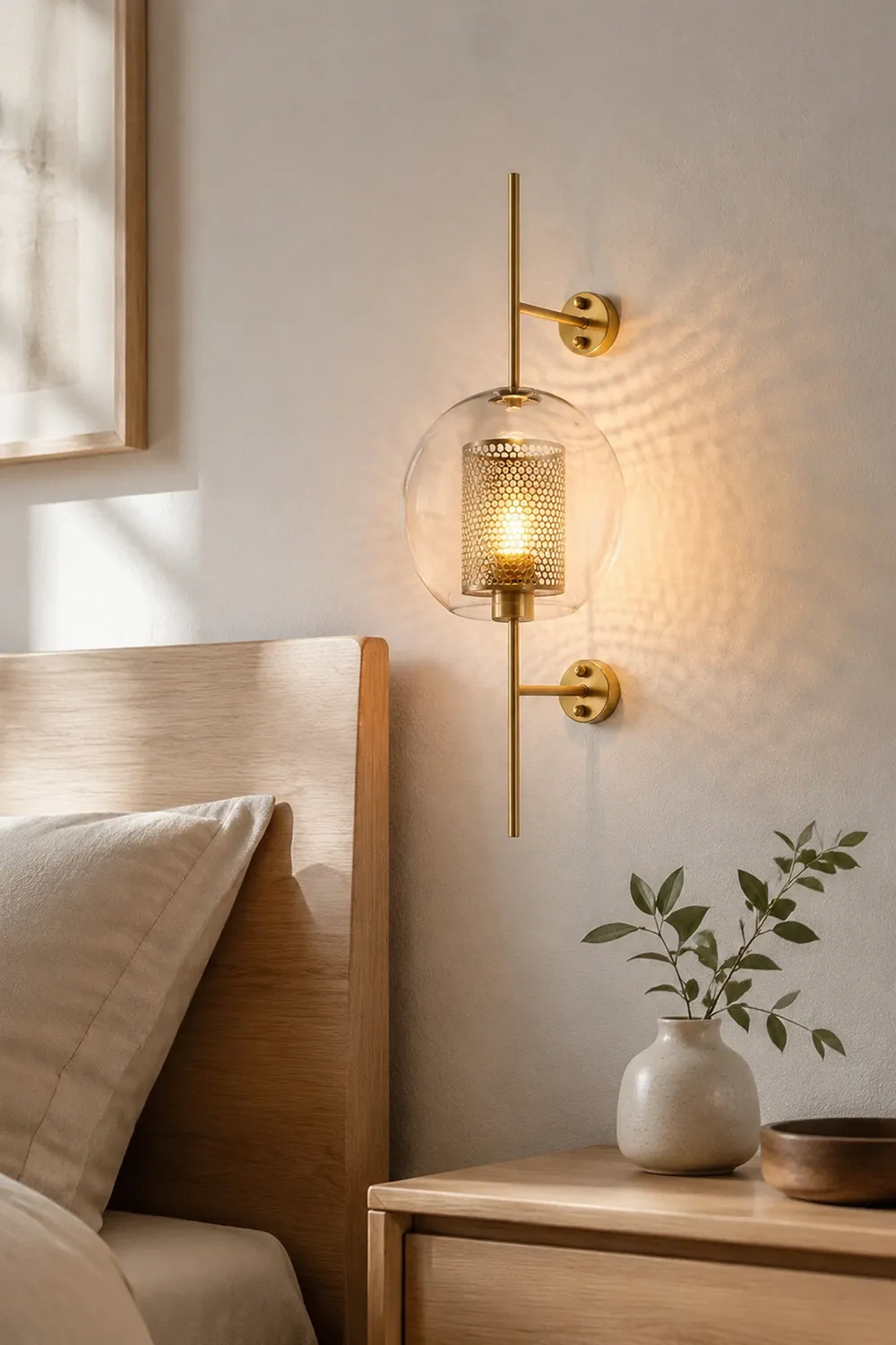 Modern Glass Golden Wall Ball Light Bedside Sconce - Lumpaz