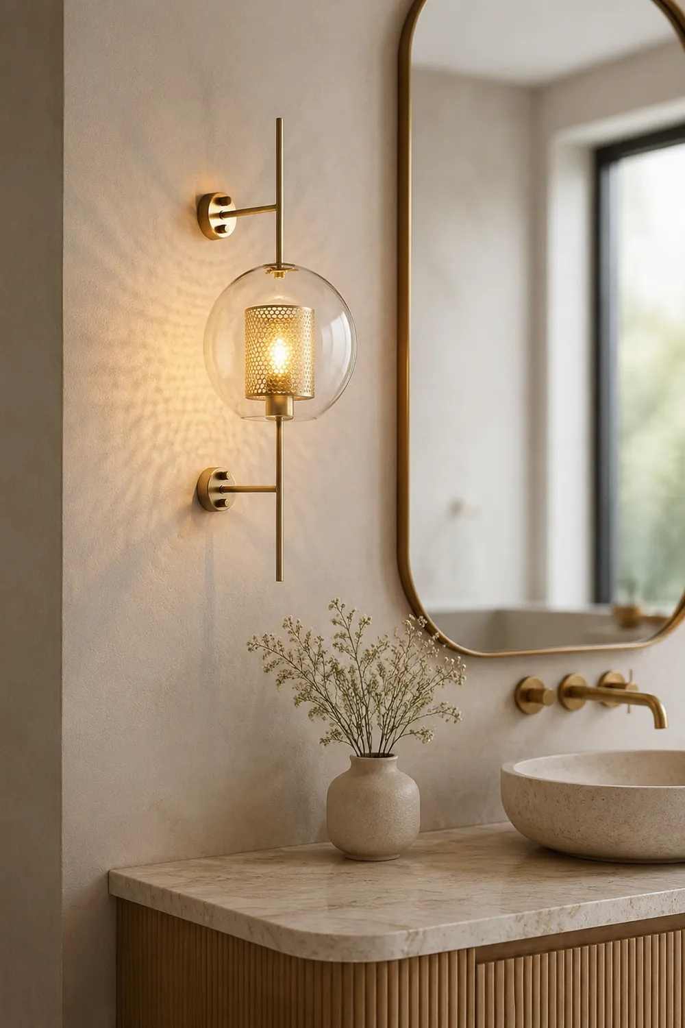 Modern Glass Golden Wall Ball Light Bedside Sconce - Lumpaz
