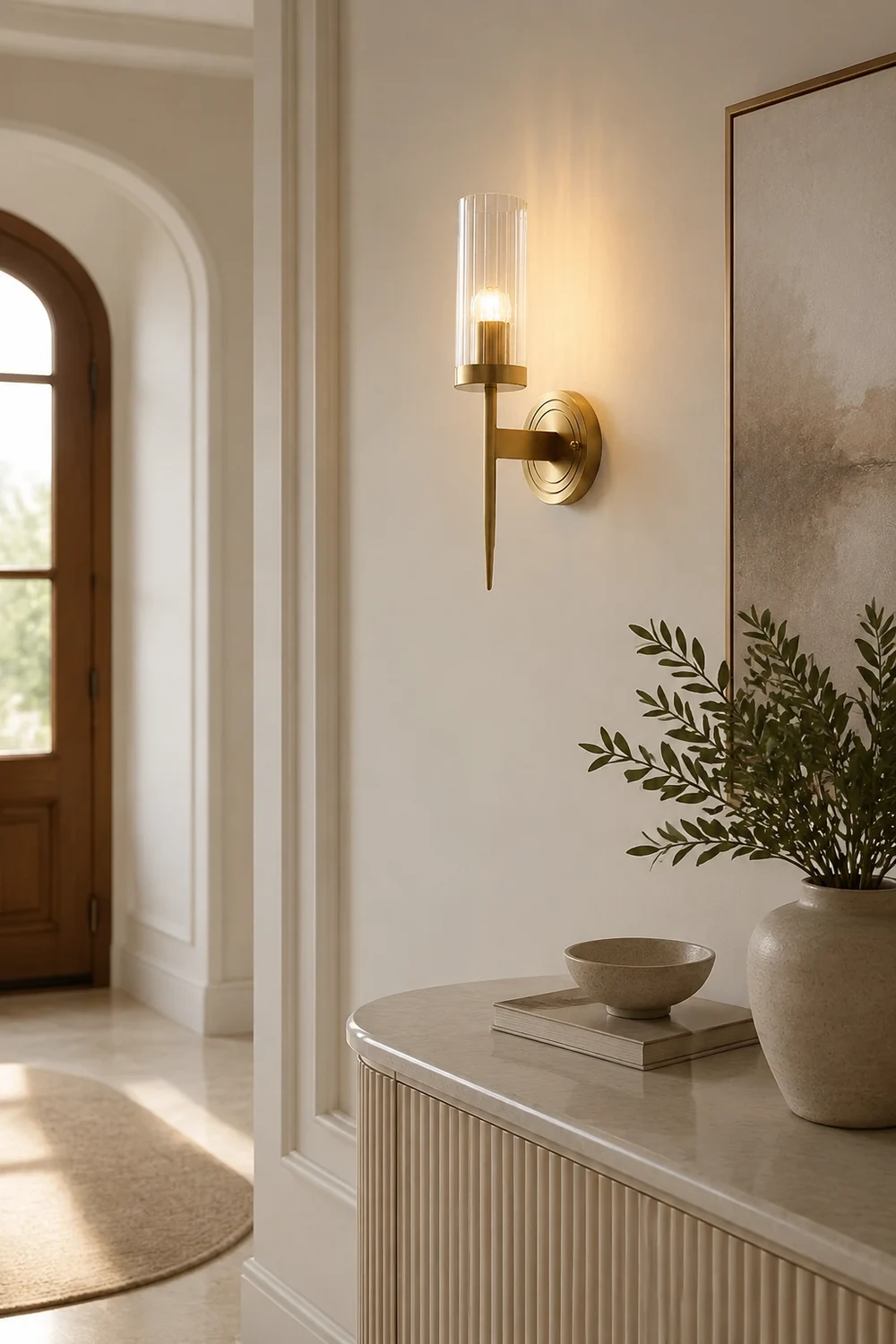 Modern Brass Sconce Ribbed Long Glass Wall Lights For Living Room - Lumpaz